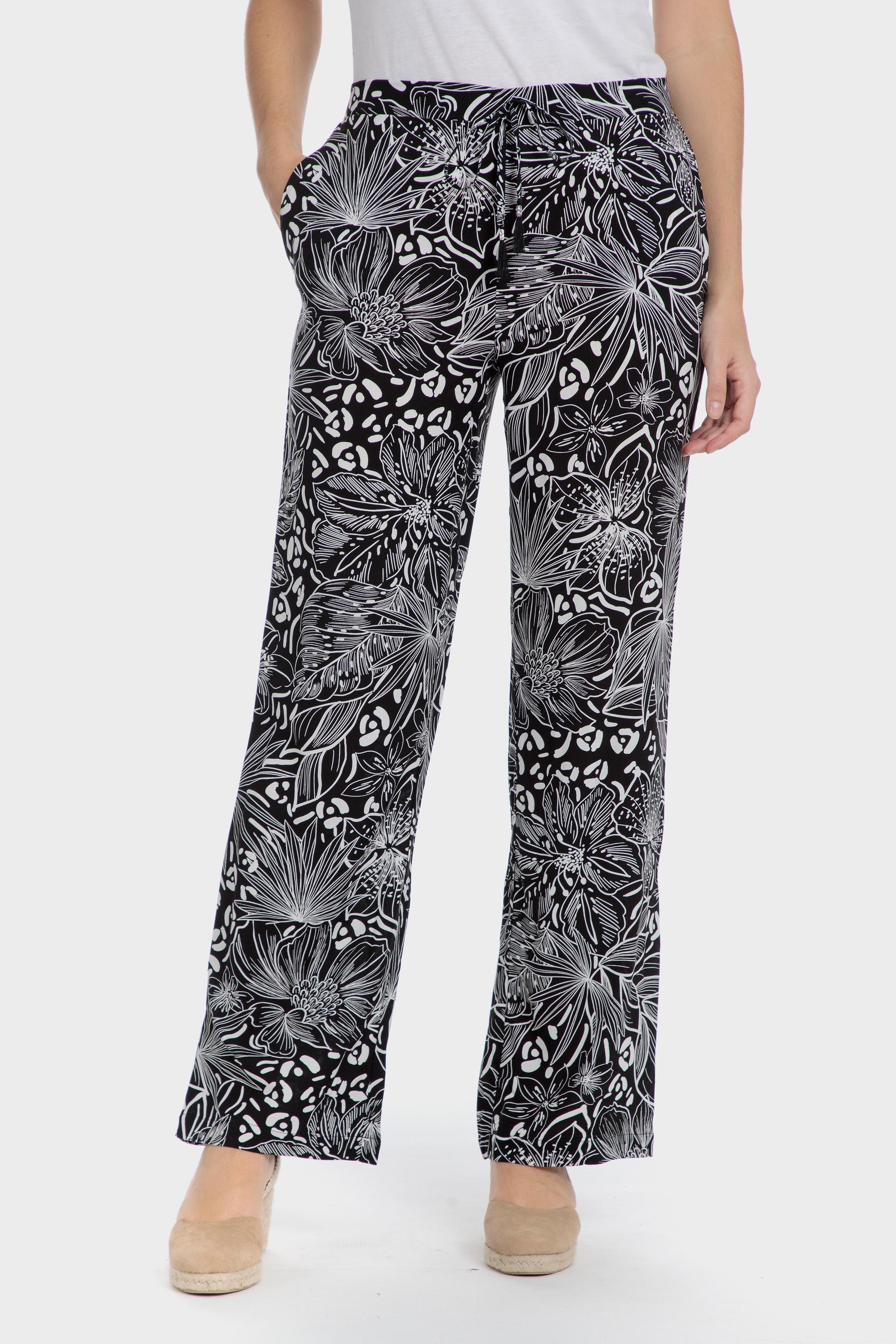 Floral Casual Trousers, Black, medium