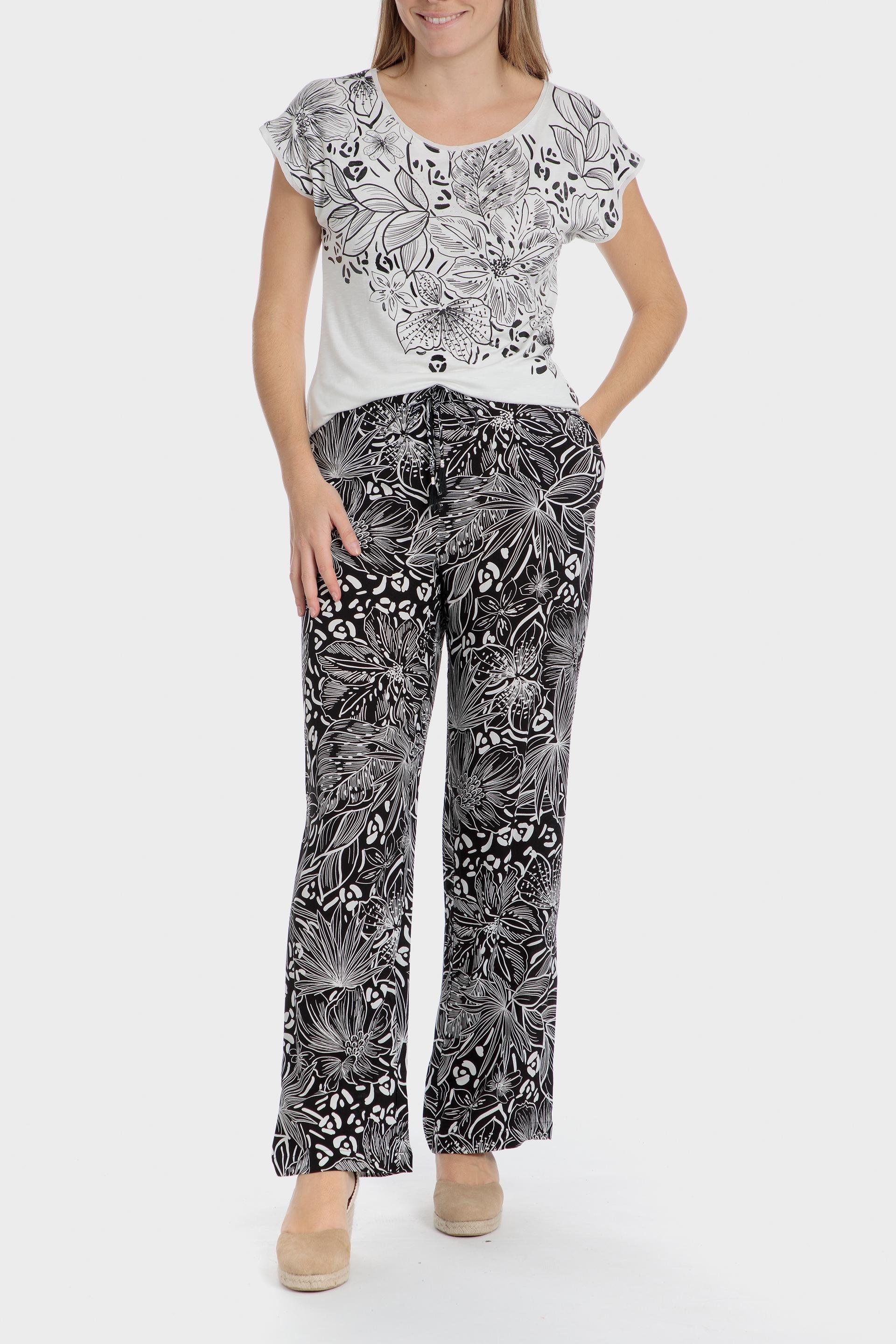 Floral Casual Trousers, Black, medium