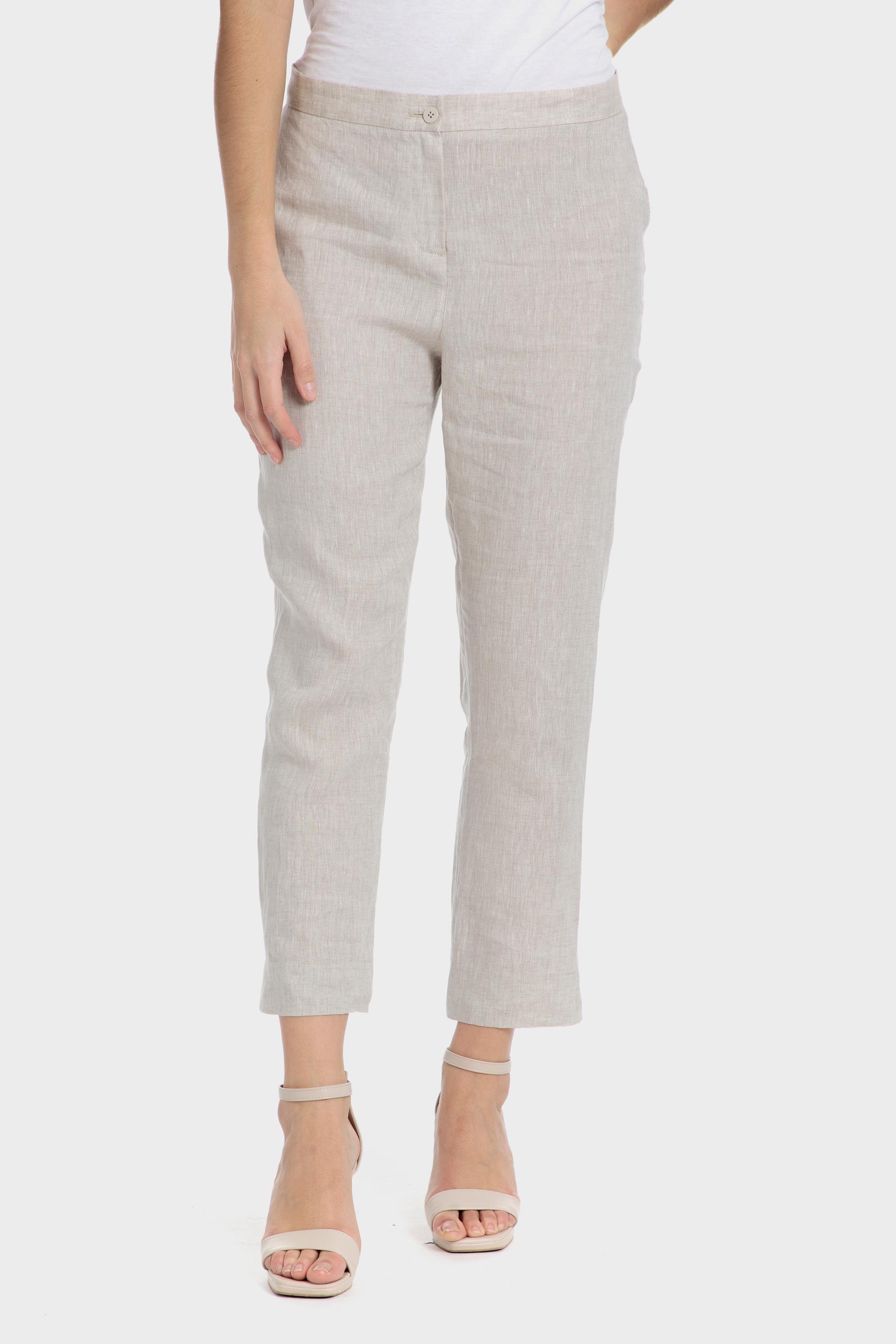 Beige Plain Casual Cropped Trousers, , large image number 0
