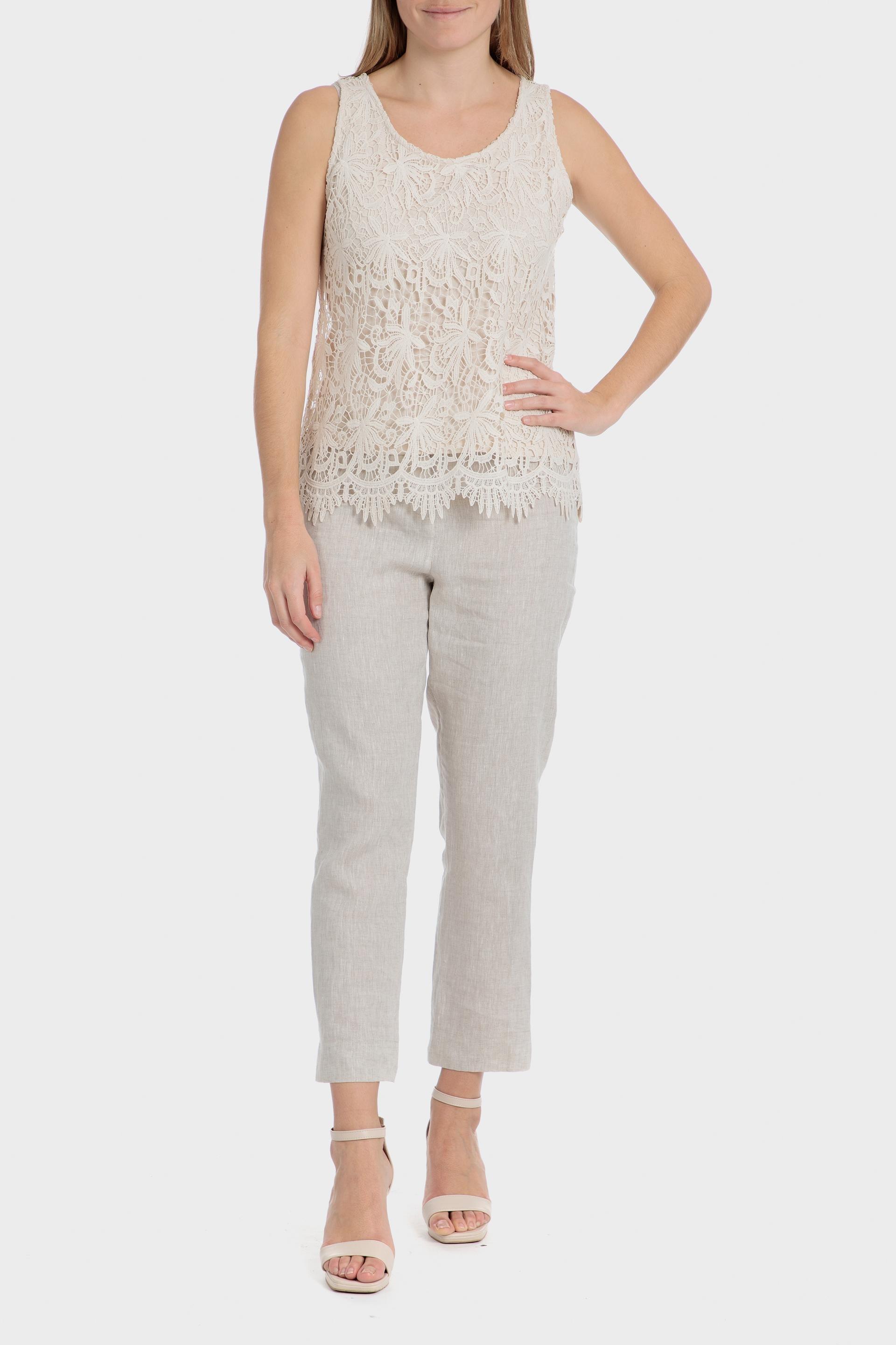 Beige Plain Casual Cropped Trousers, , large image number 2