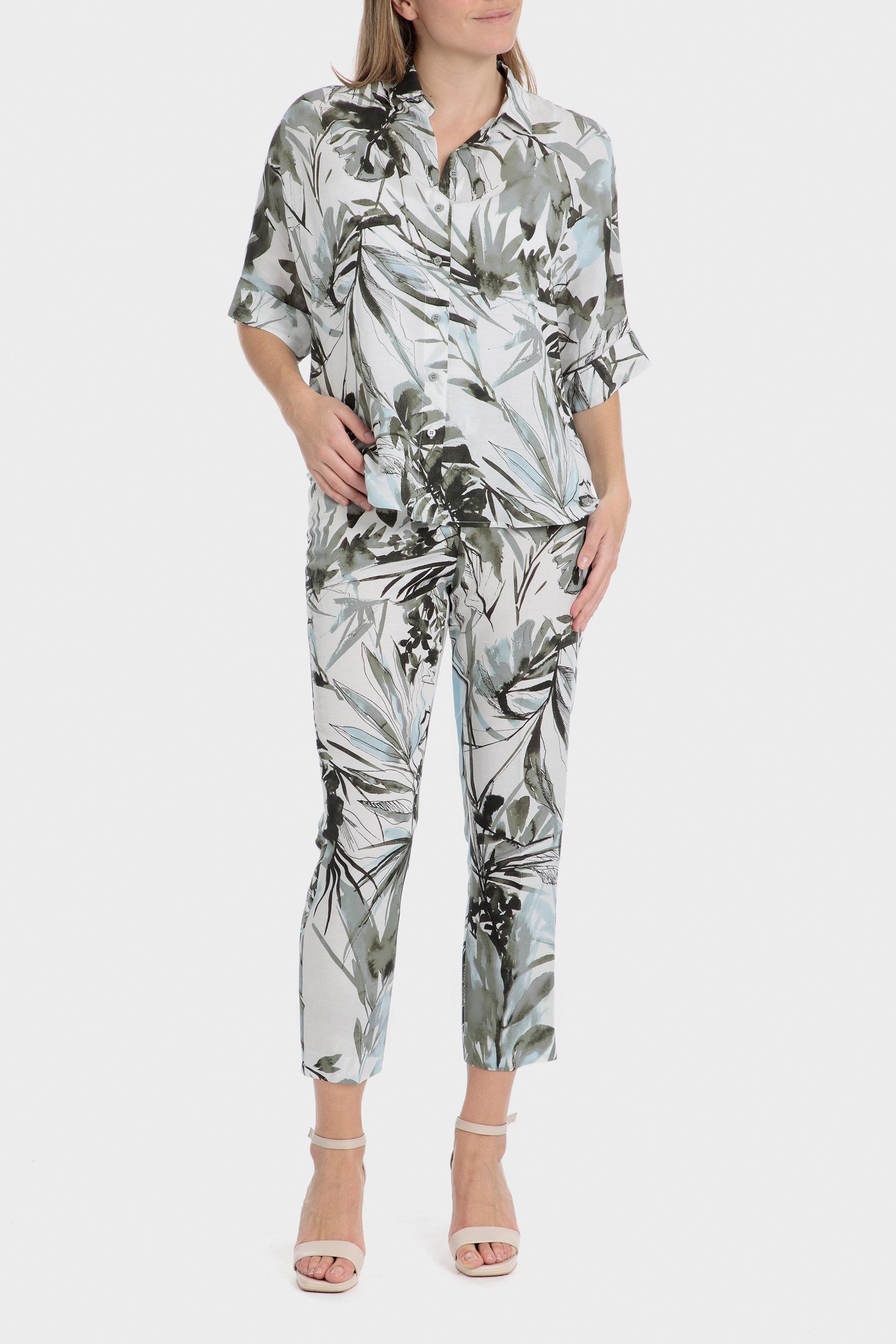 Multicolour Printed Linen Trousers, Green Dark Khaki, large image number 2