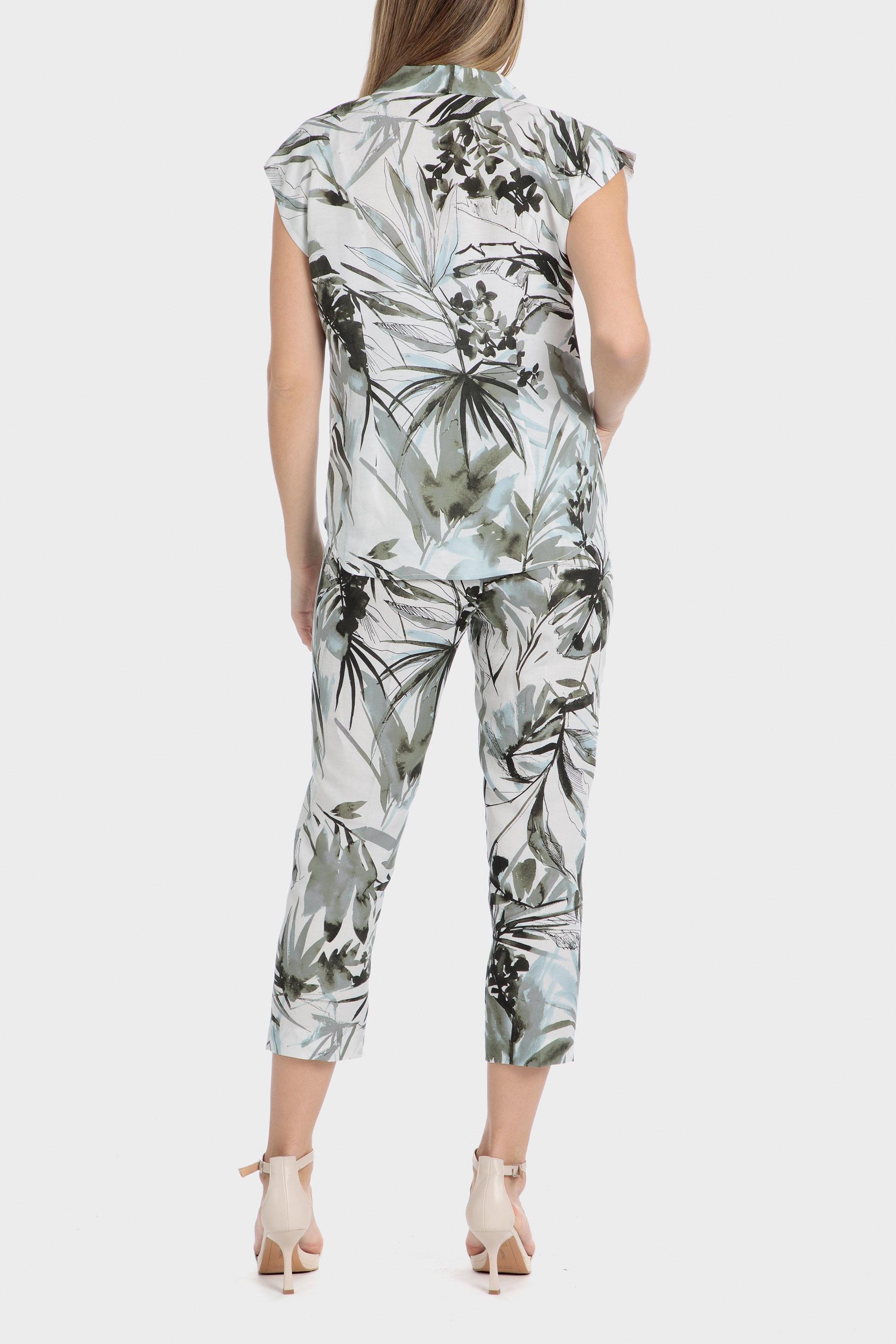 Multicolour Printed Linen Trousers, Green Dark Khaki, large image number 3