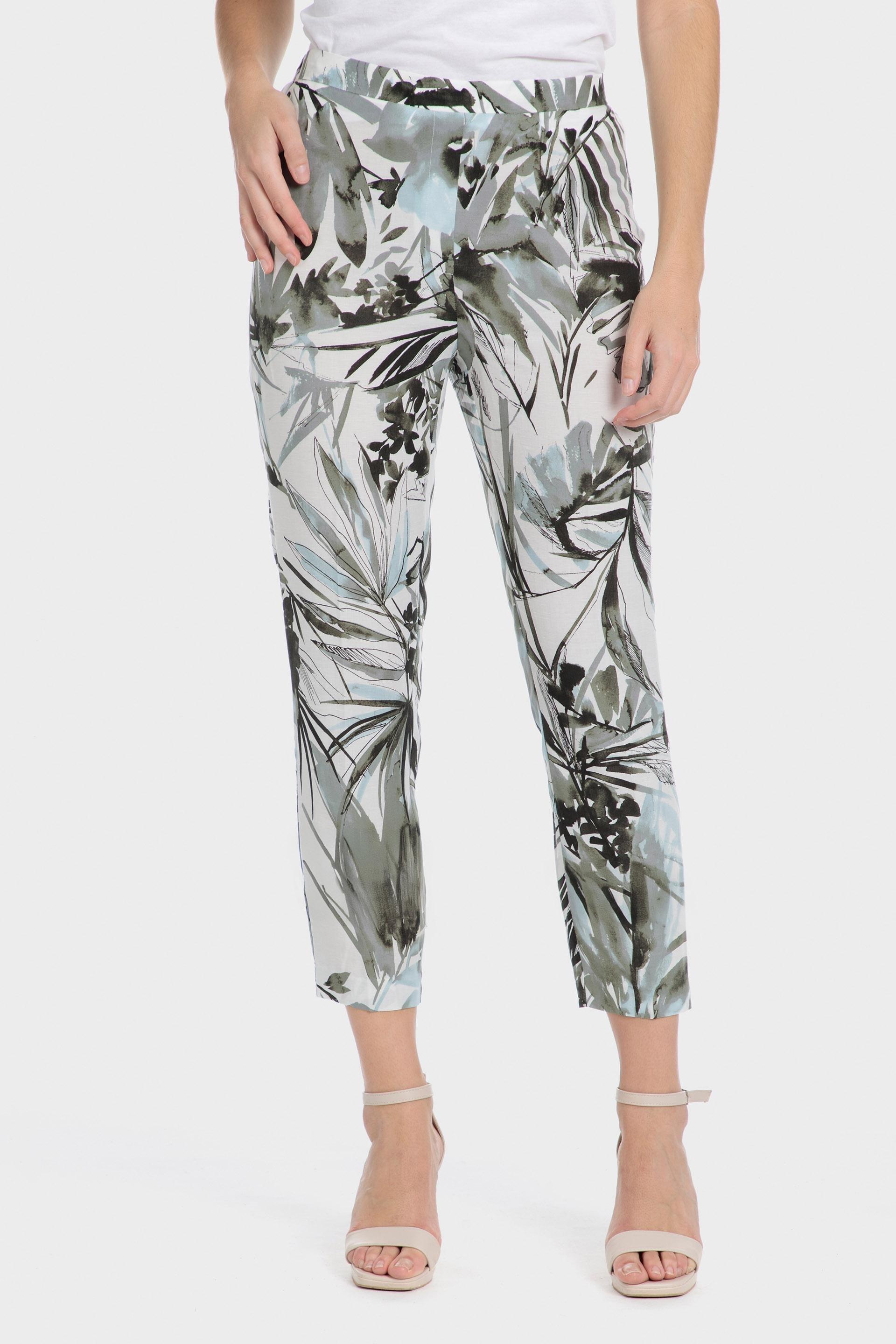 Multicolour Printed Linen Trousers, Green Dark Khaki, large image number 4