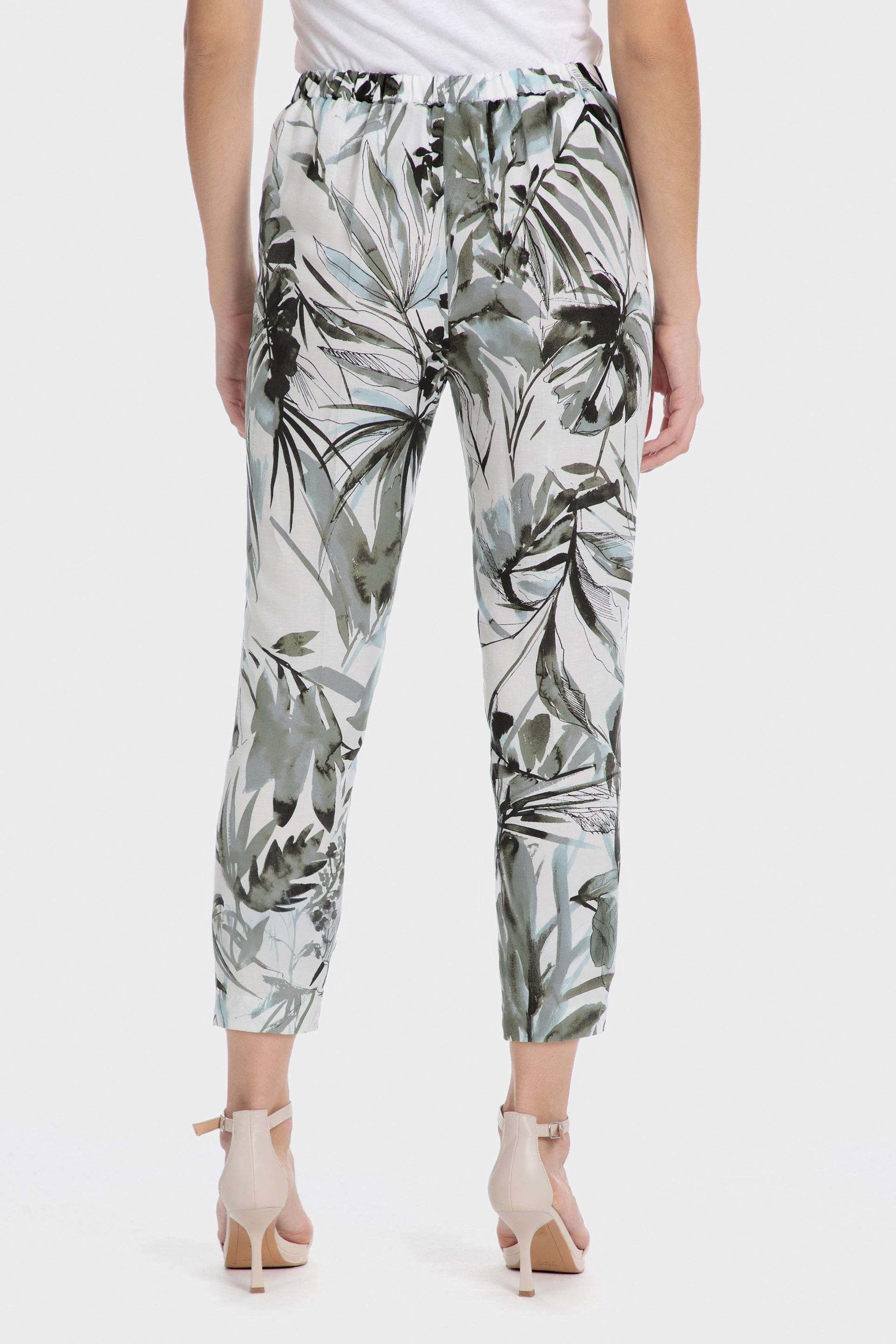 Multicolour Printed Linen Trousers, Green Dark Khaki, large image number 5