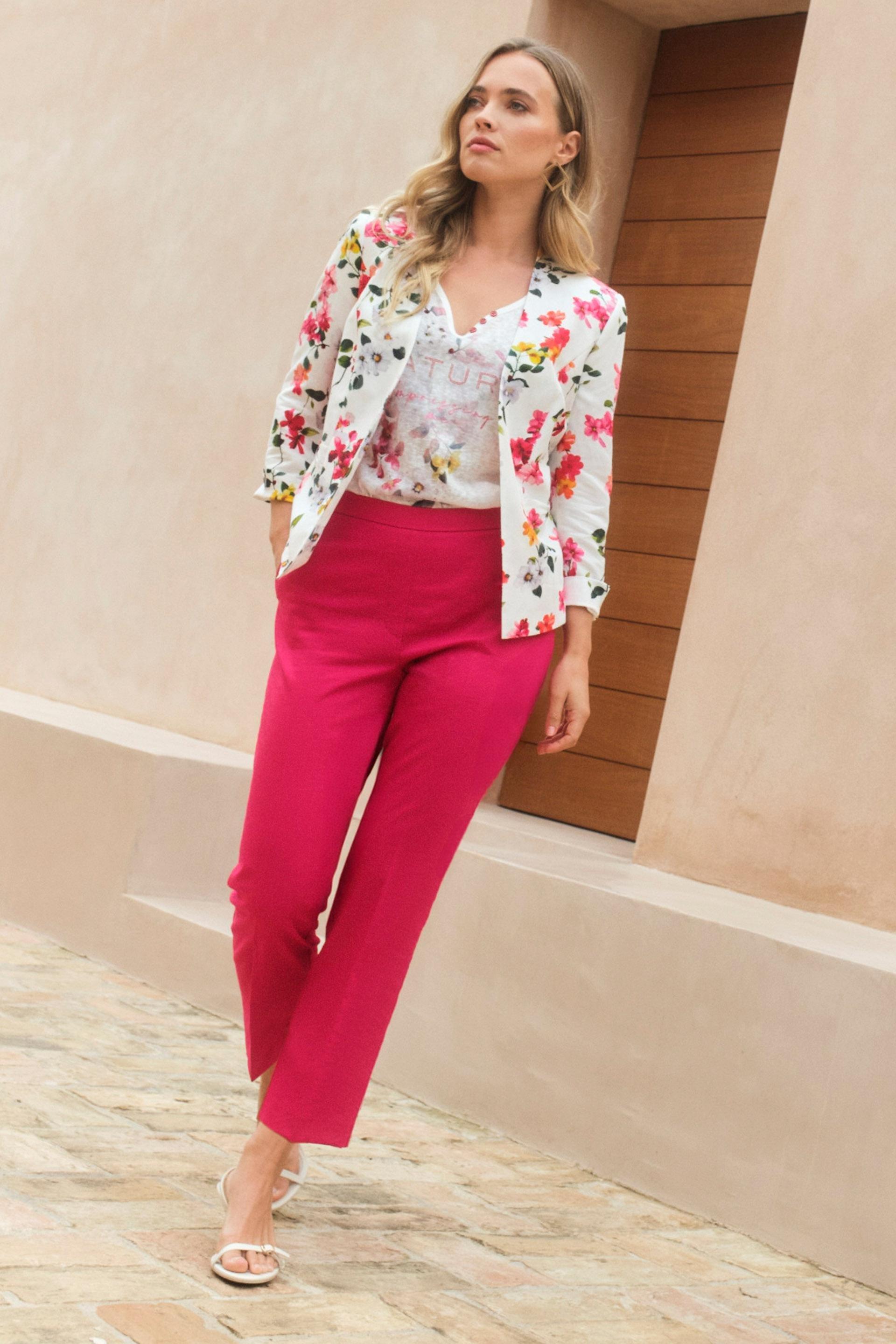 Pink Plain Casual Cropped Trousers, , medium