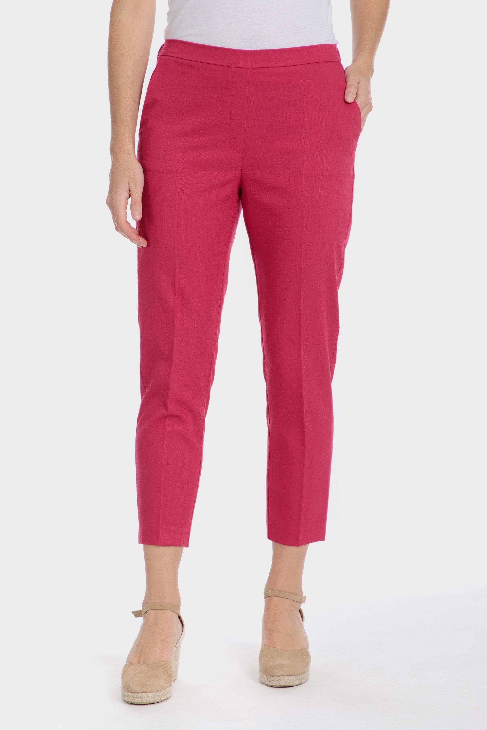 Pink Plain Casual Cropped Trousers, , large image number 1