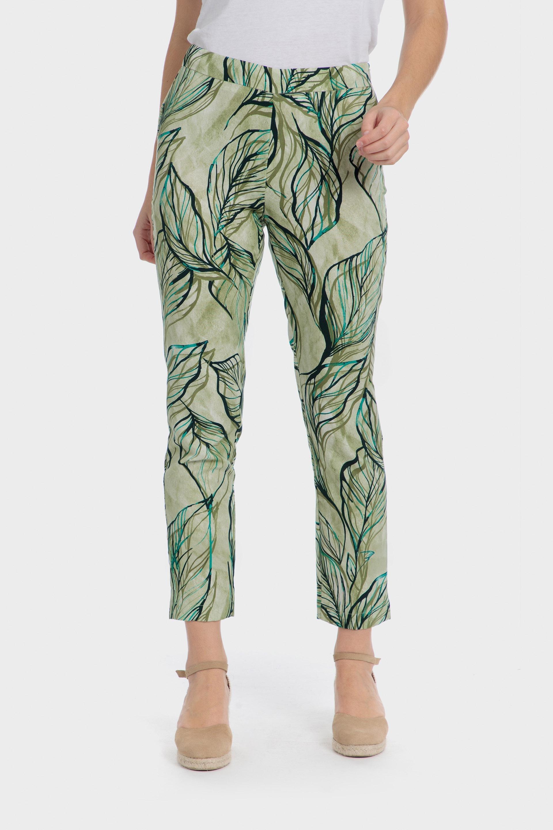 Green Printed Casual Trousers, , medium
