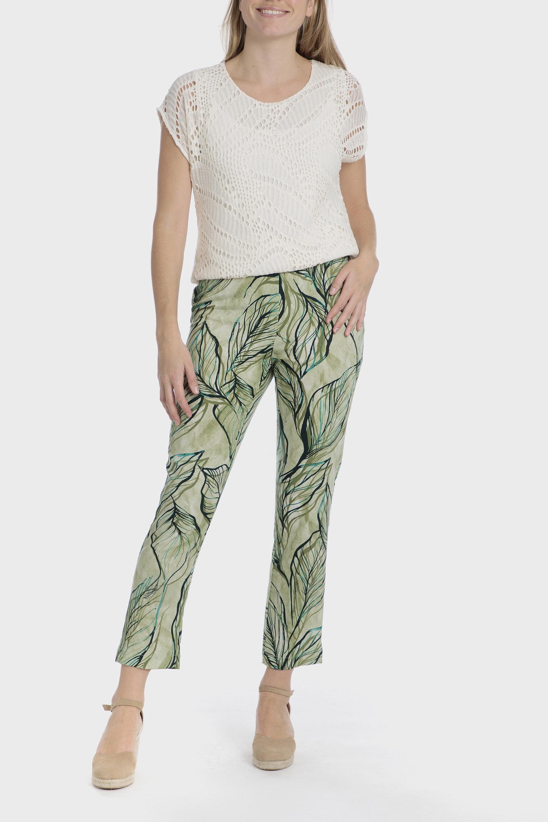 Green Printed Casual Trousers, , large image number 2