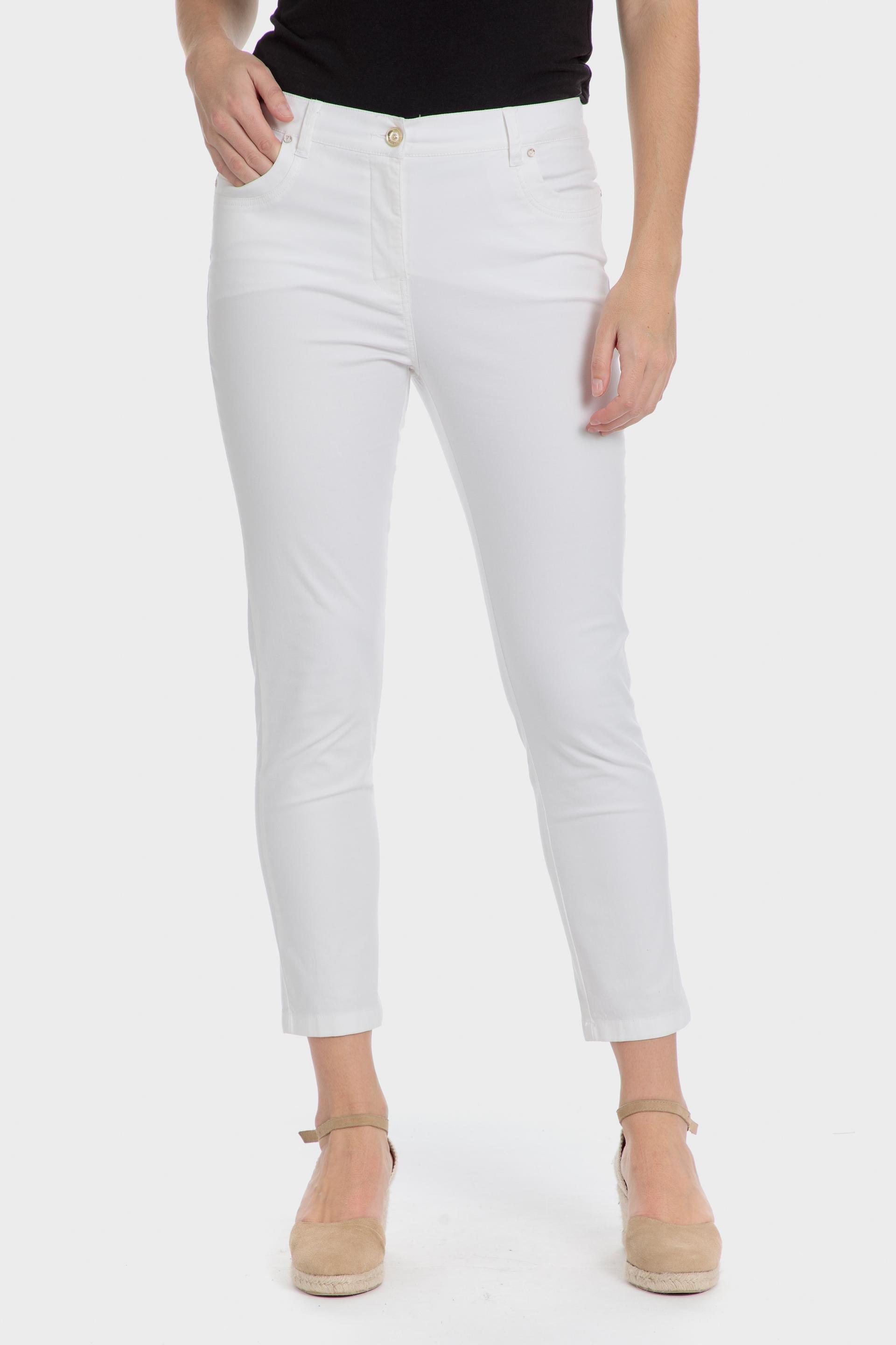 White Plain Casual Cropped Trousers, , medium