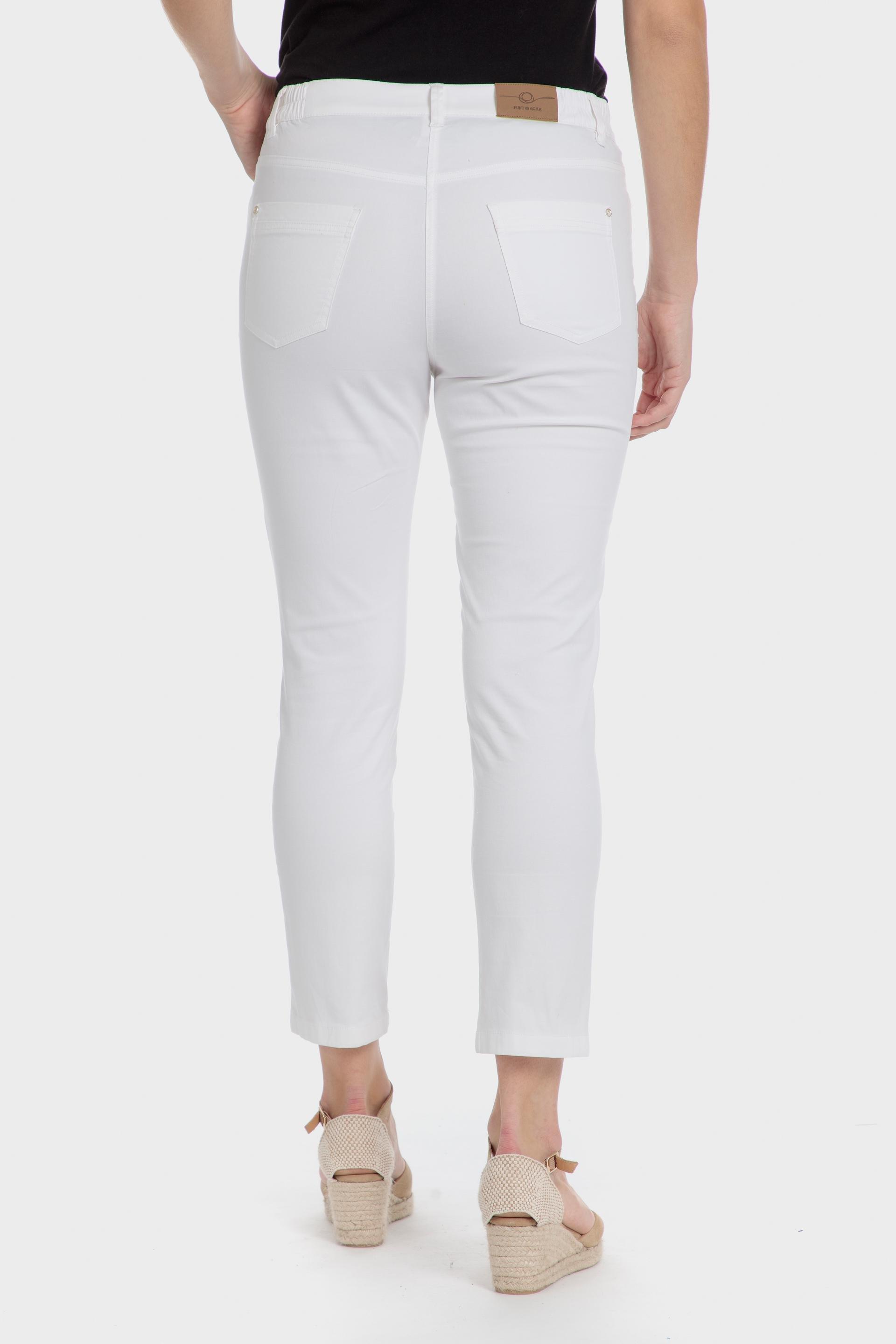 White Plain Casual Cropped Trousers, , large image number 1
