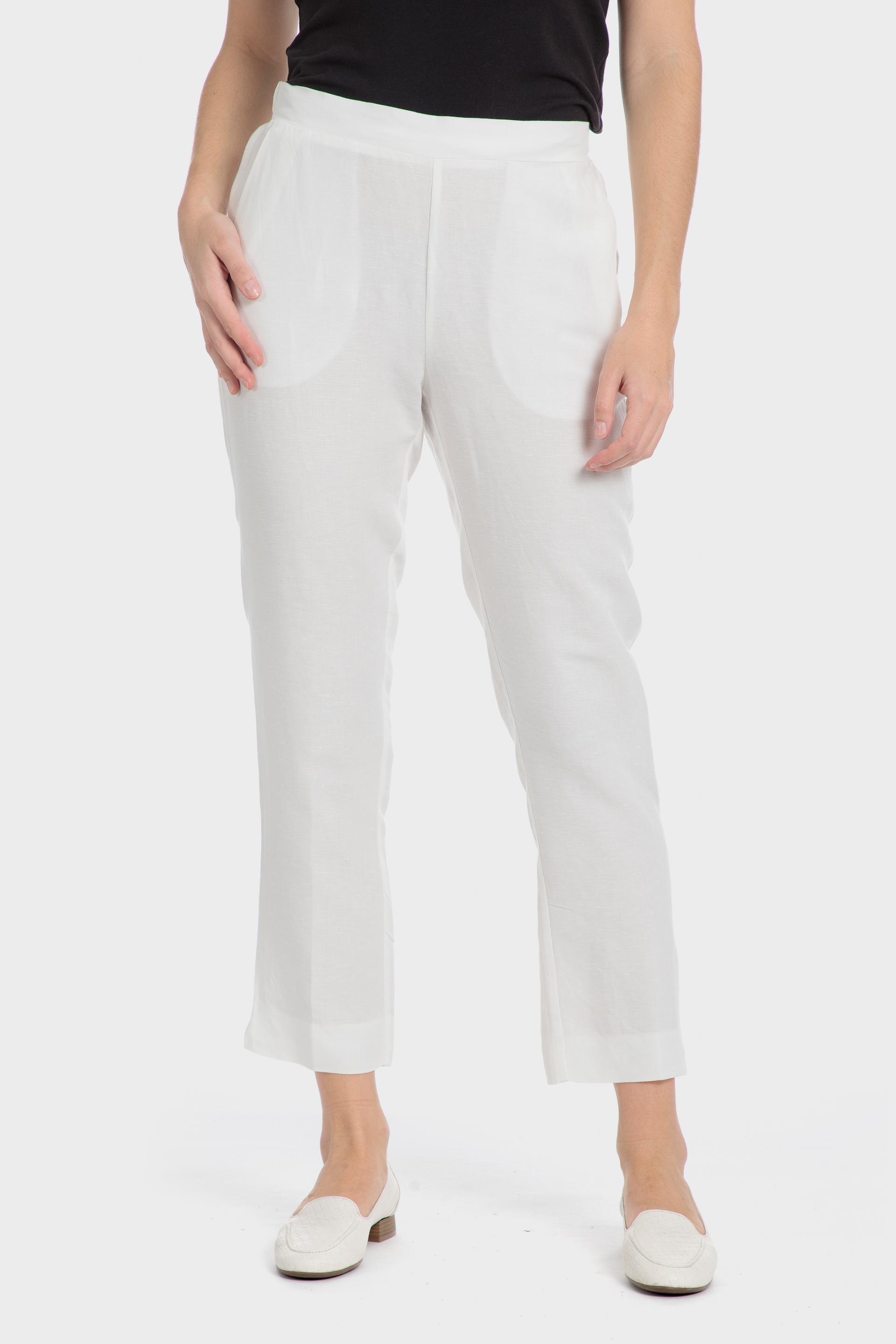 White Plain Casual Ankle-Length Trousers, , medium