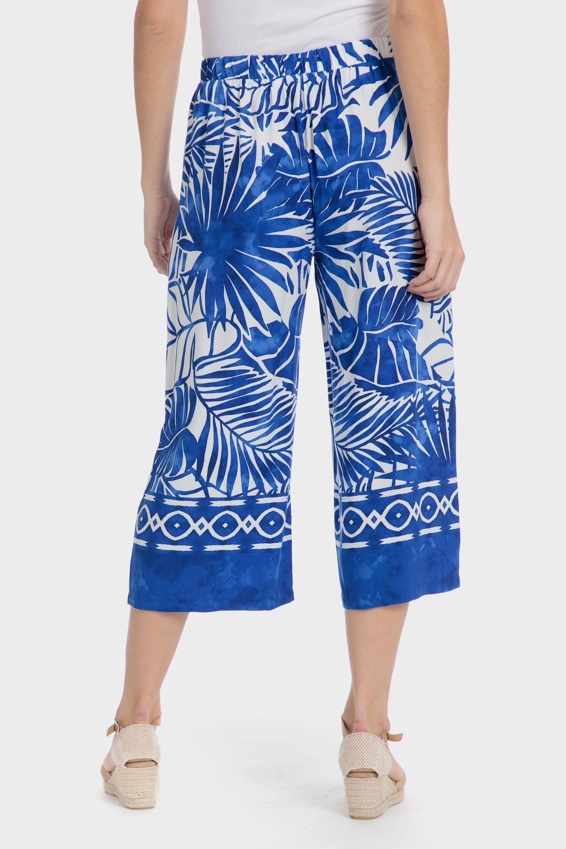 Blue Printed Culotte Trousers, , large image number 1