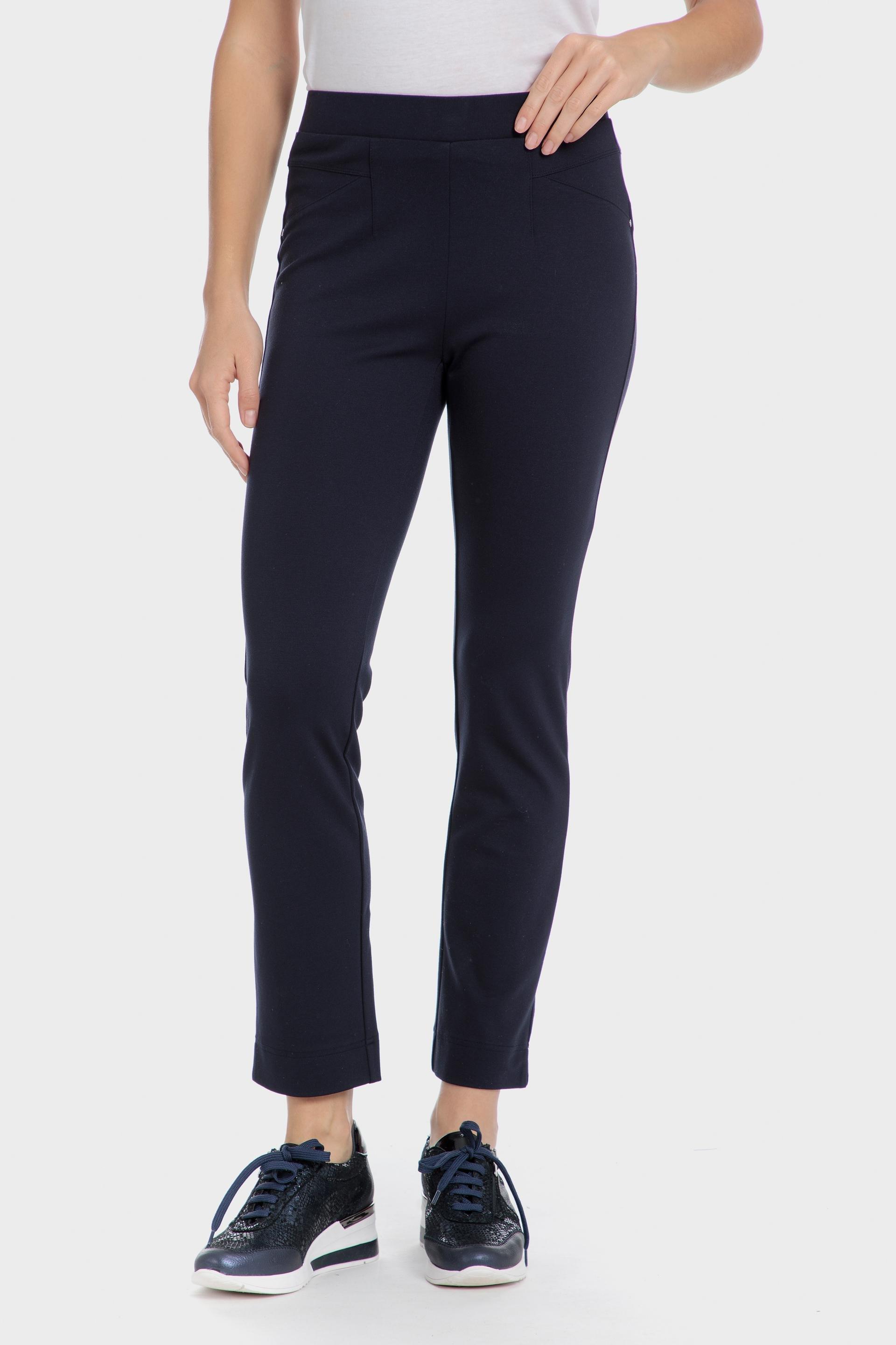 Navy Plain Casual Ankle-Length Trousers, , large image number 1