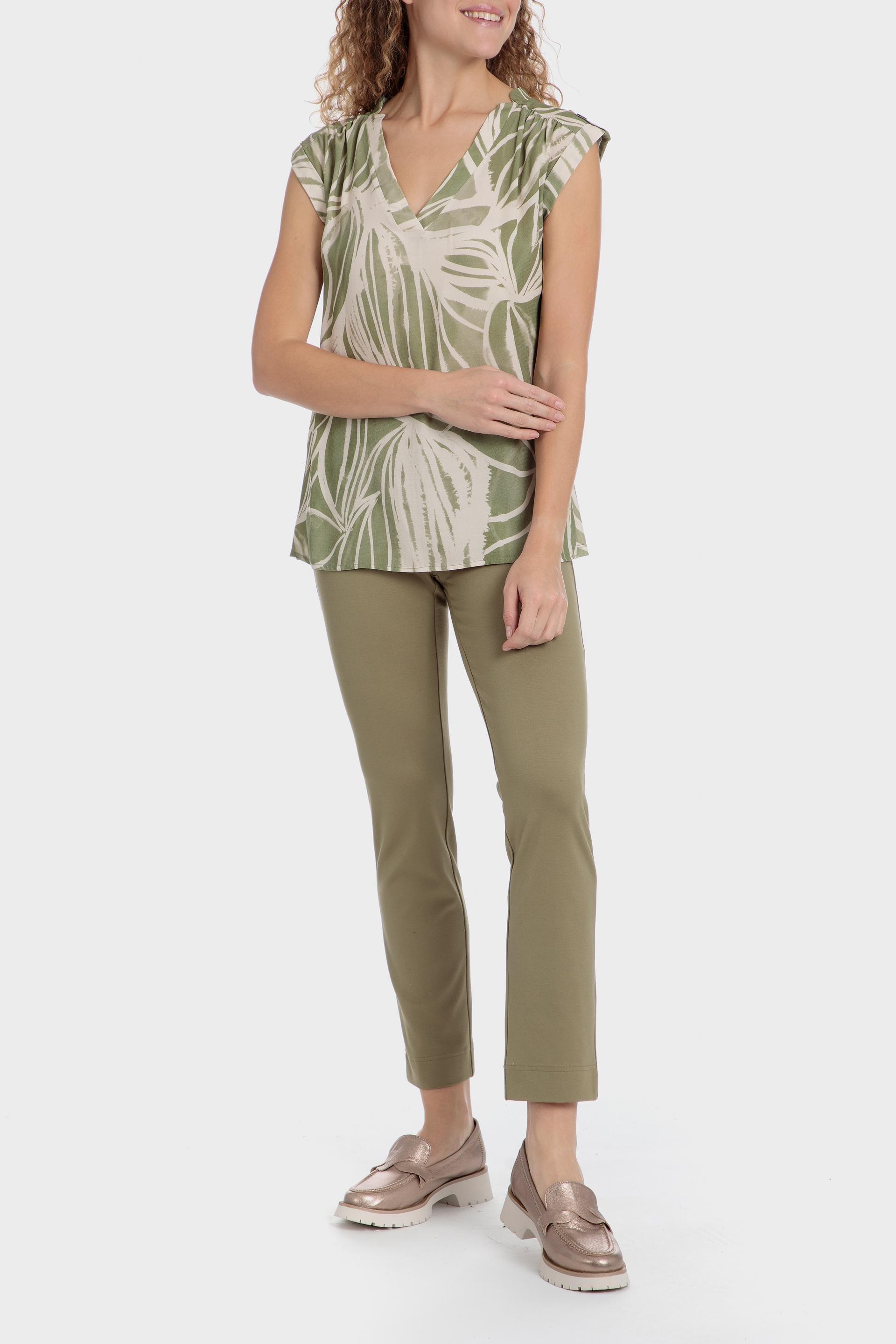 Khaki Casual Cropped Trousers, Green Safari, large image number 0