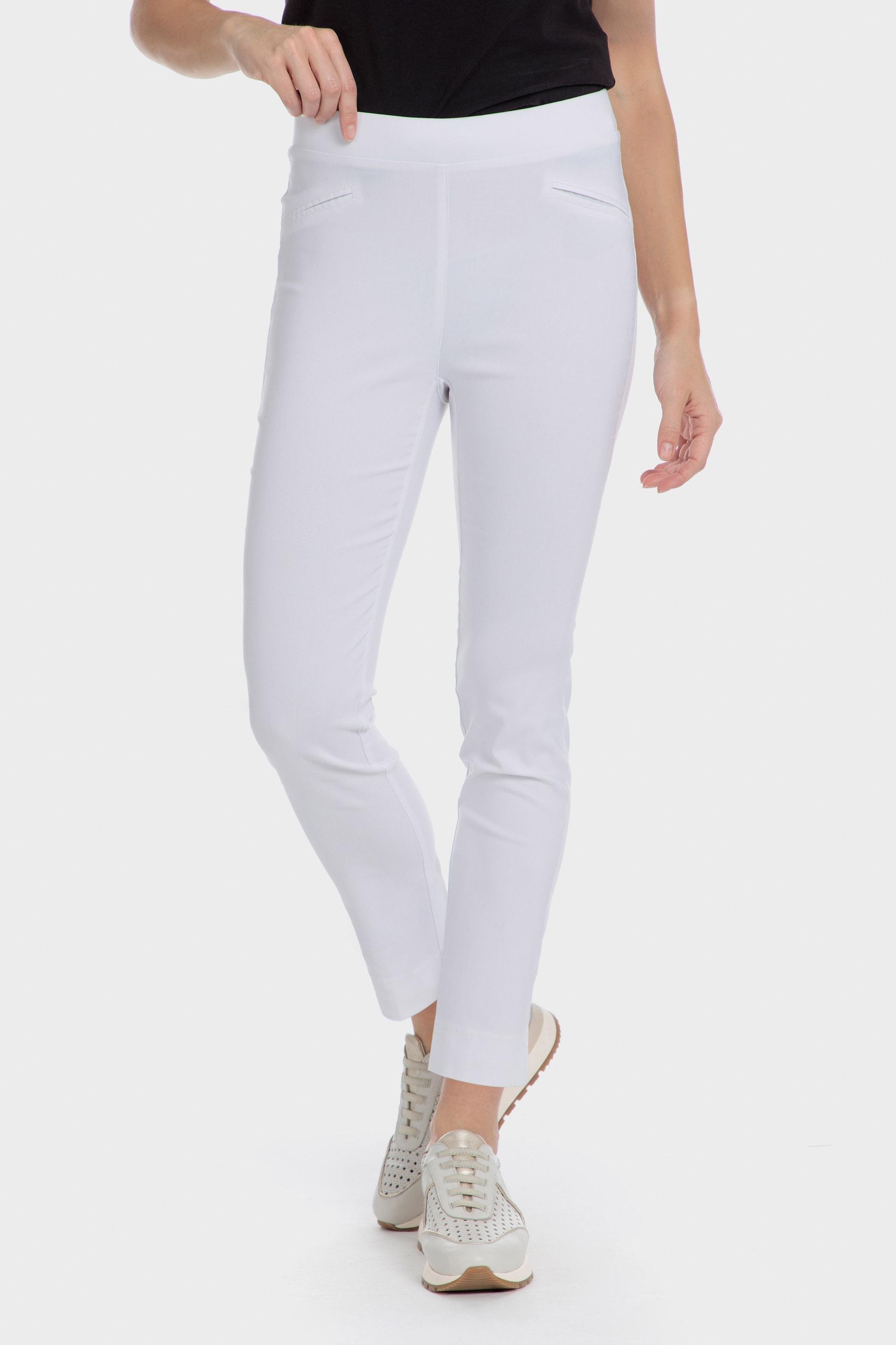 White Plain Casual Ankle-Length Trousers, , medium