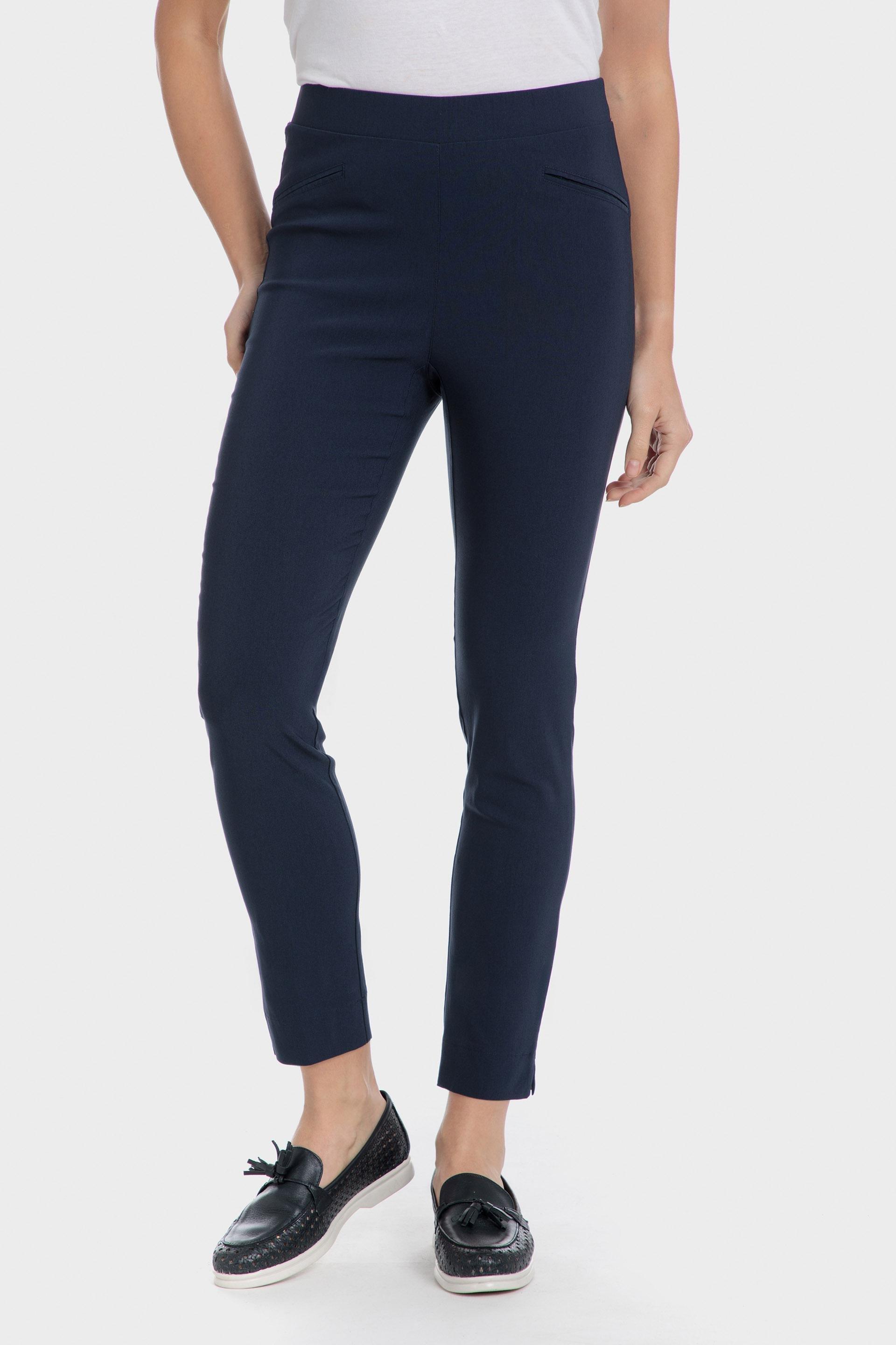 Navy Plain Casual Cropped Trousers, Blue Navy, large image number 1