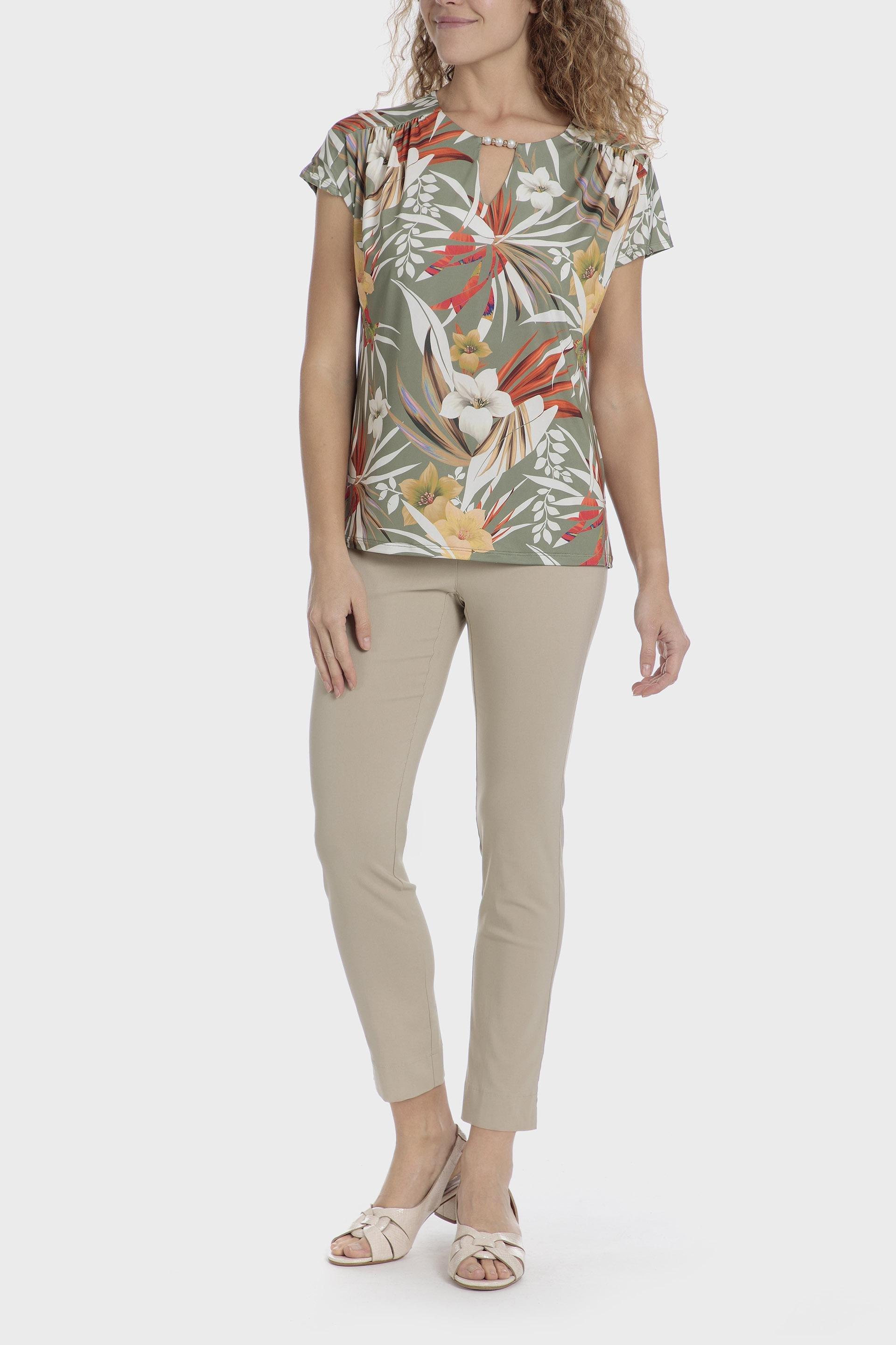 Beige Plain Casual Cropped Trousers, , large image number 2
