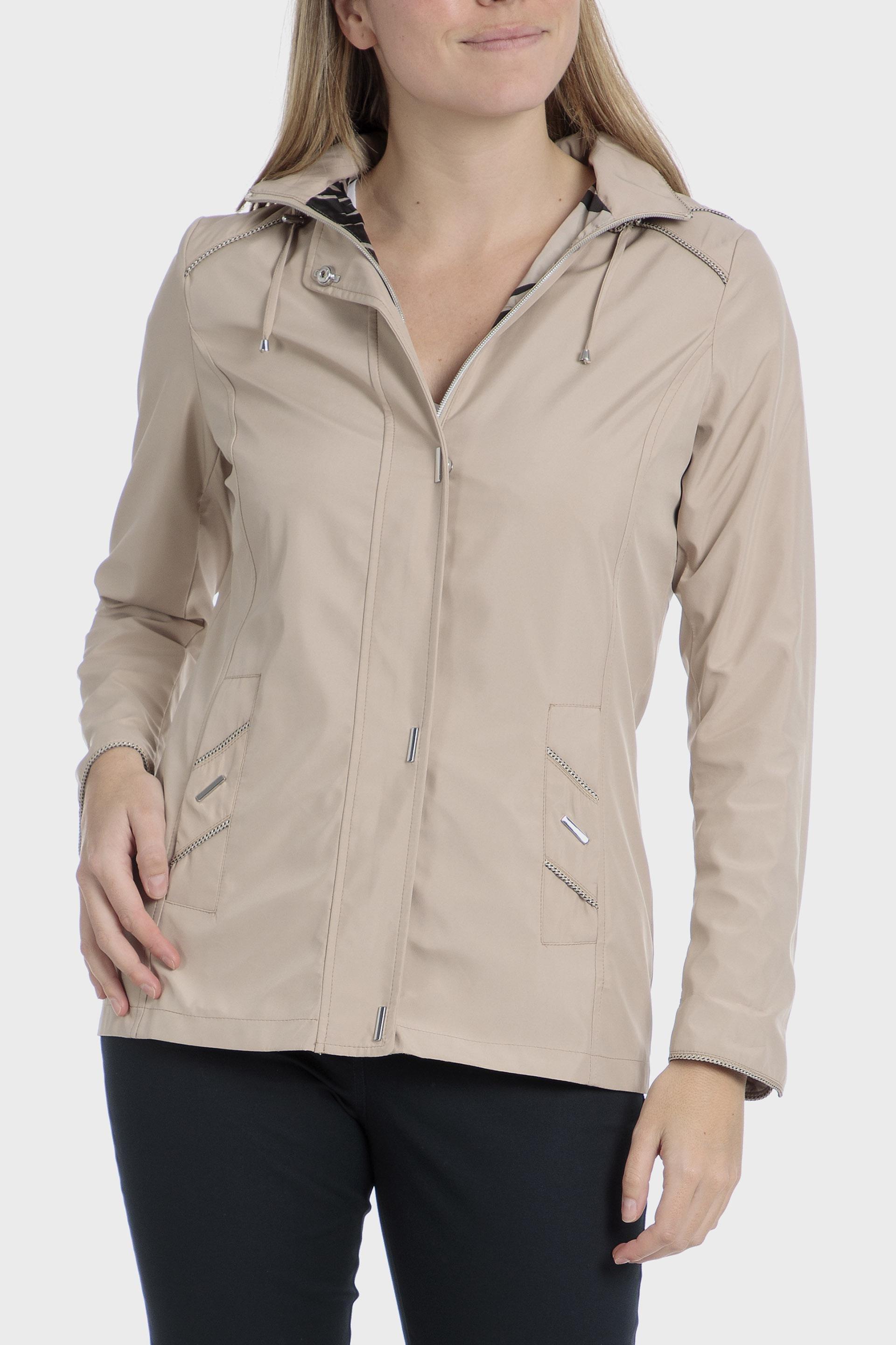 Beige Plain Parkas Rain Wear, , medium