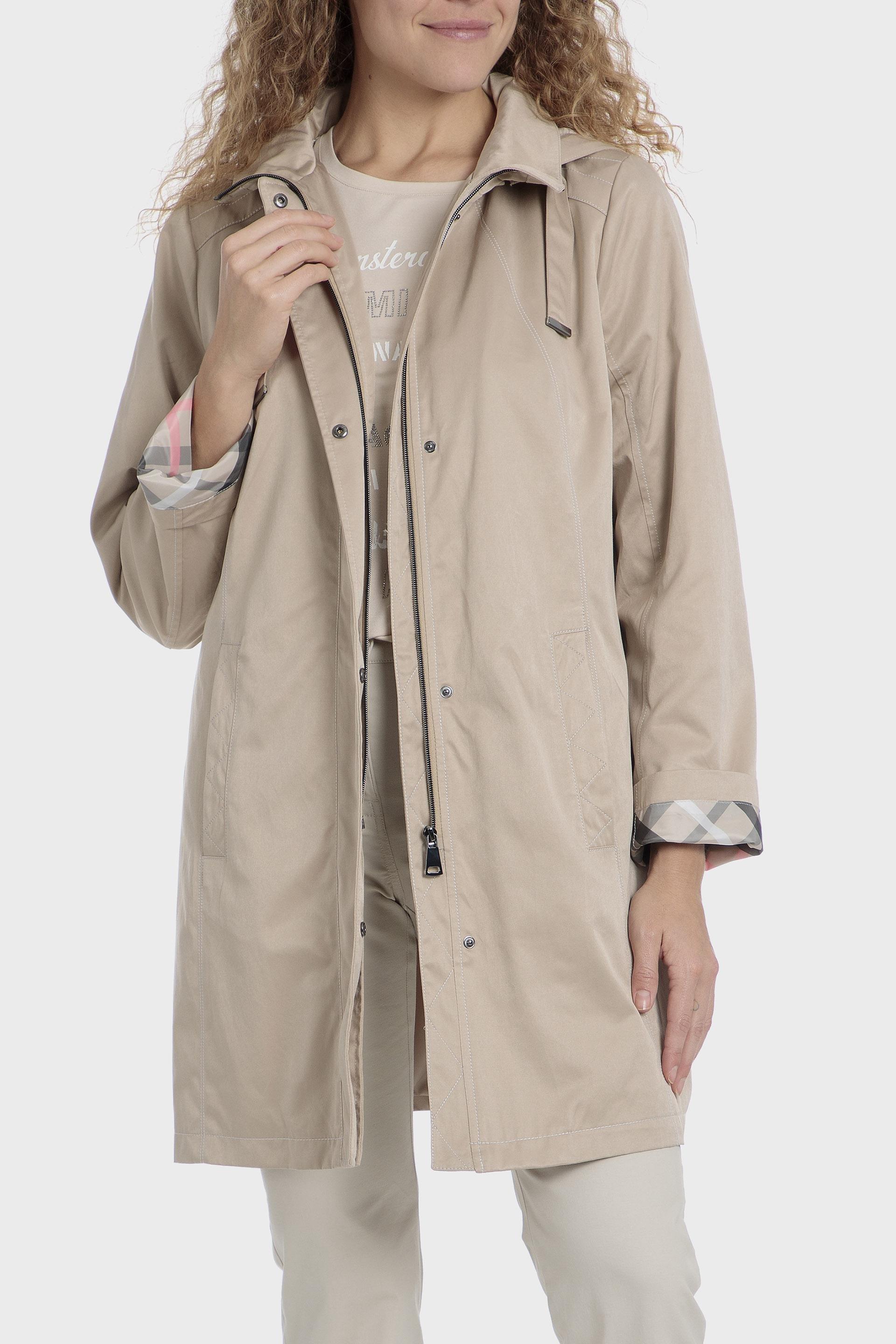 Beige Plain Trench Coat, , large image number 1