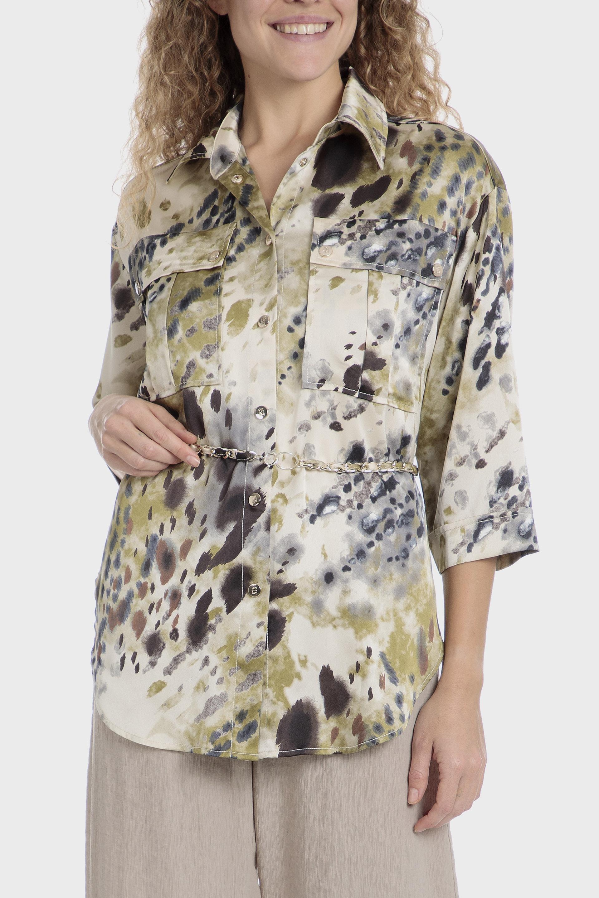 قميص بصف أزرار بنقشة تجريدية، ألوان متعددة, Green Safari, large image number 5