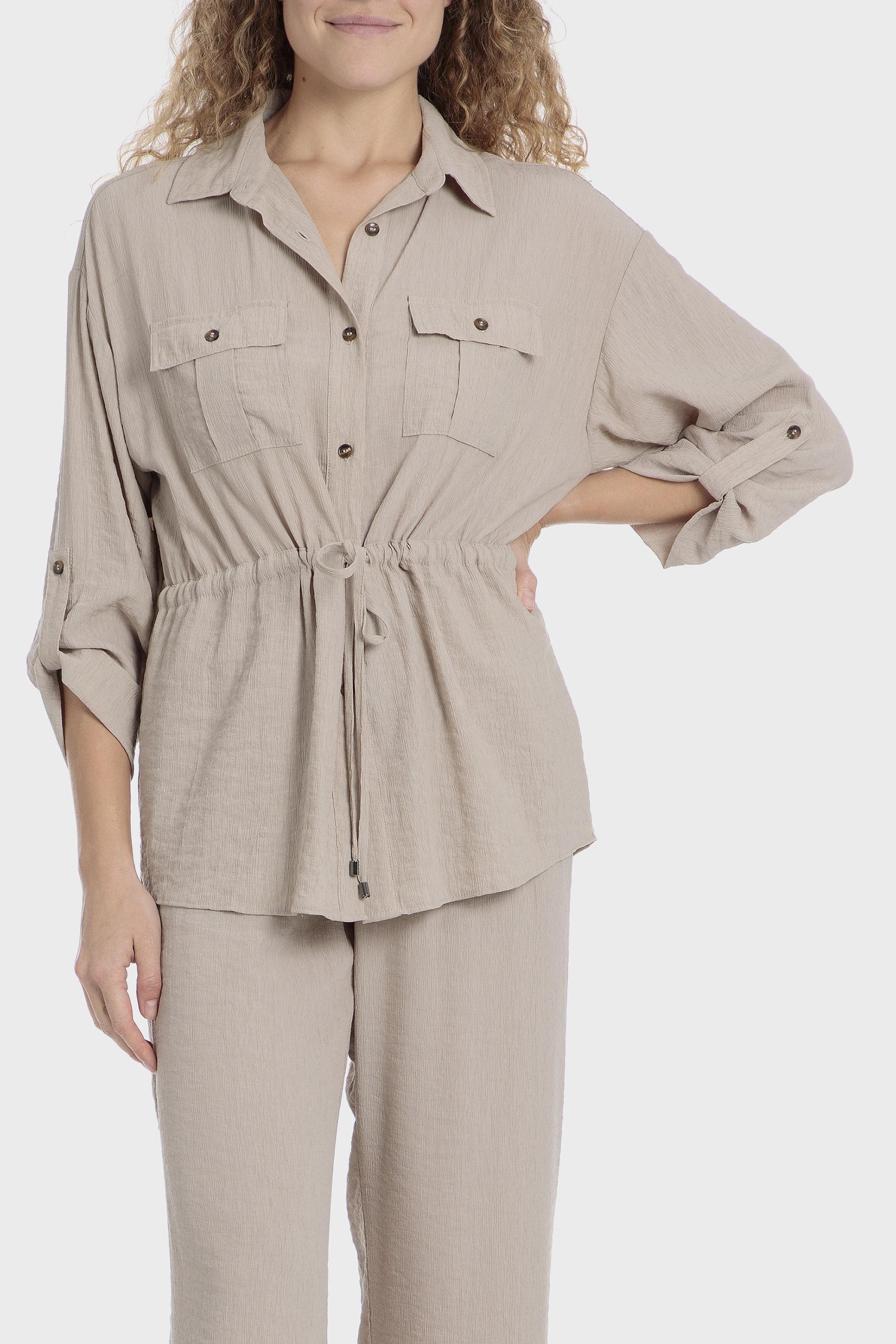 Beige Plain Button Down Shirt, , large image number 1