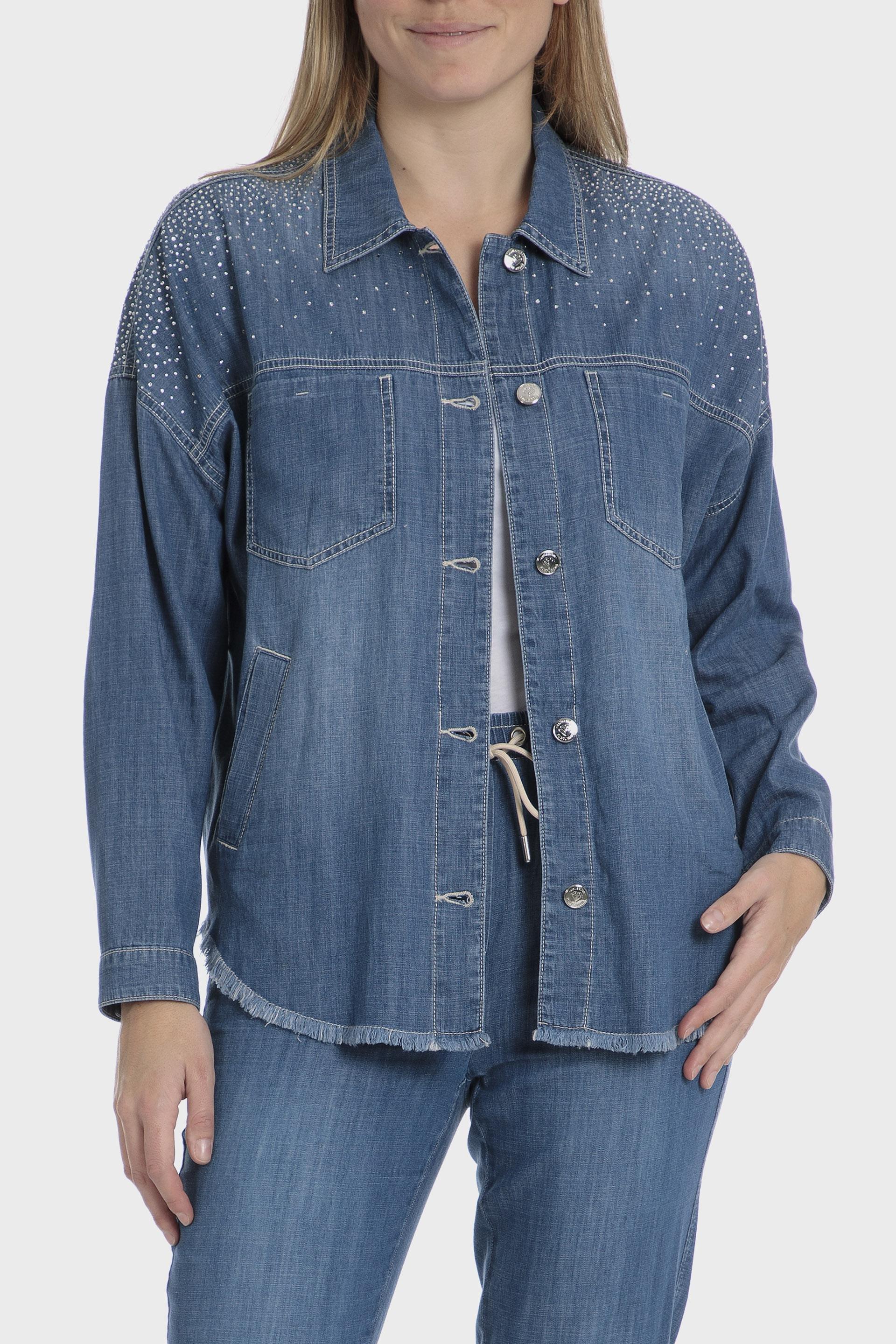 Blue Textured Denim Jacket, , large image number 0