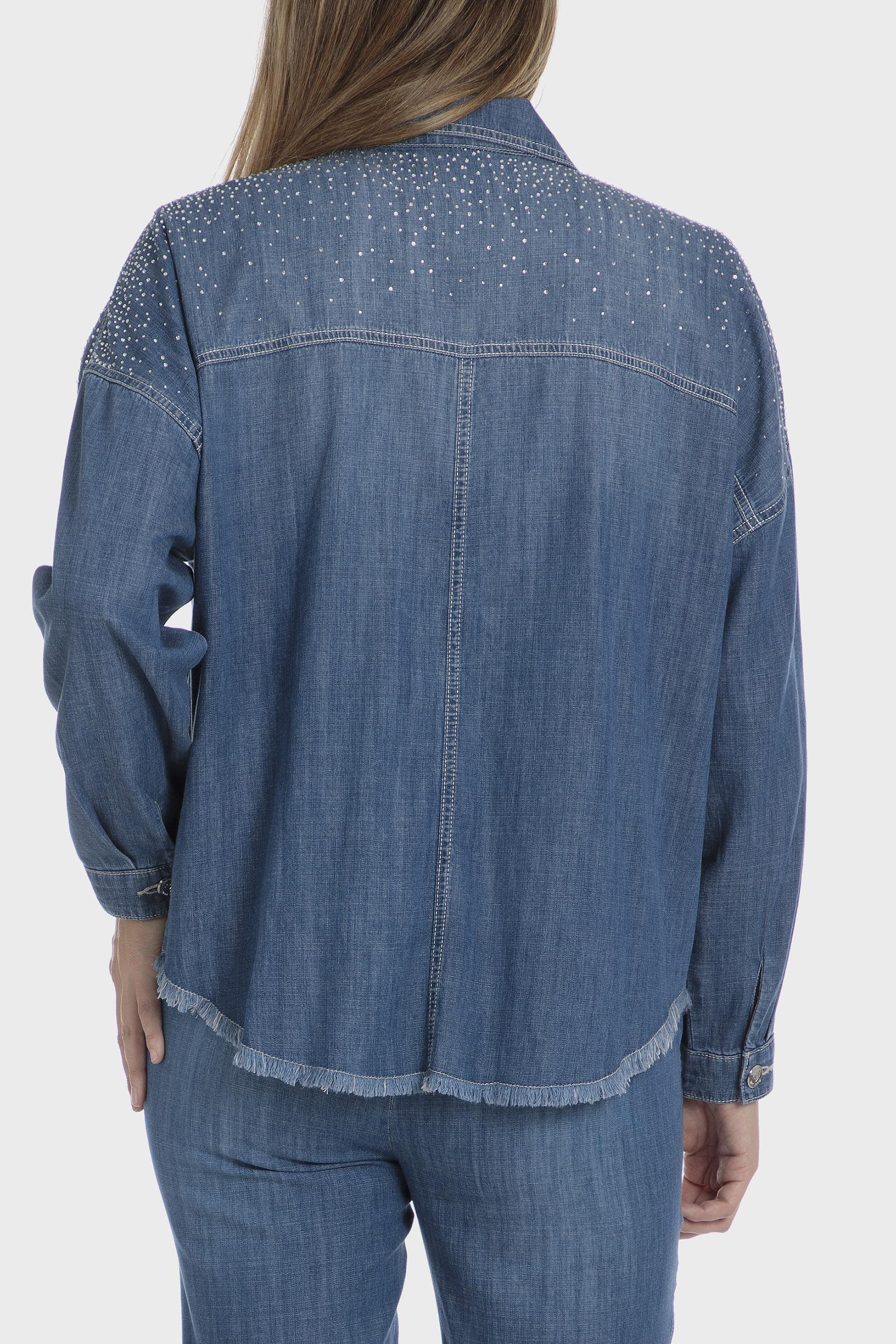 Blue Textured Denim Jacket, , large image number 1