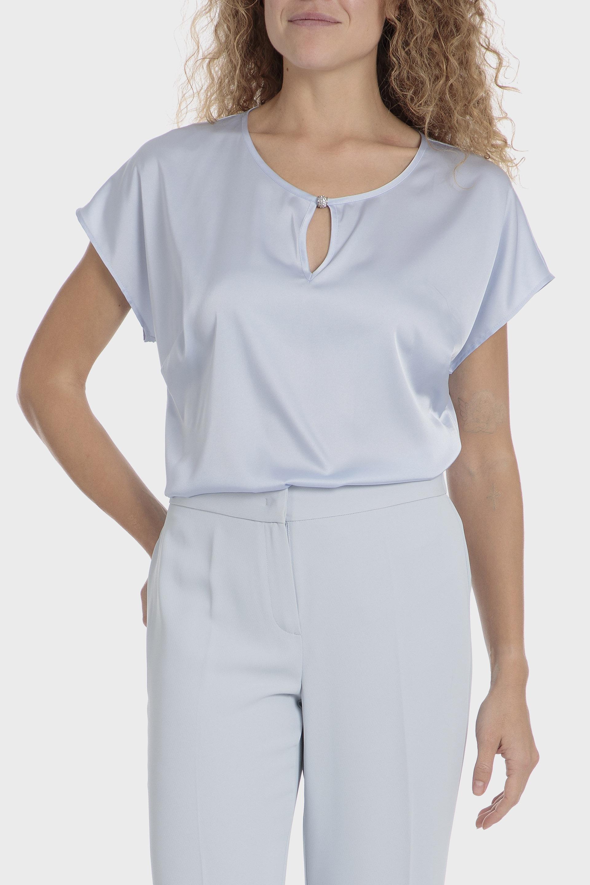 Blue Plain Satin Blouse, , large image number 0