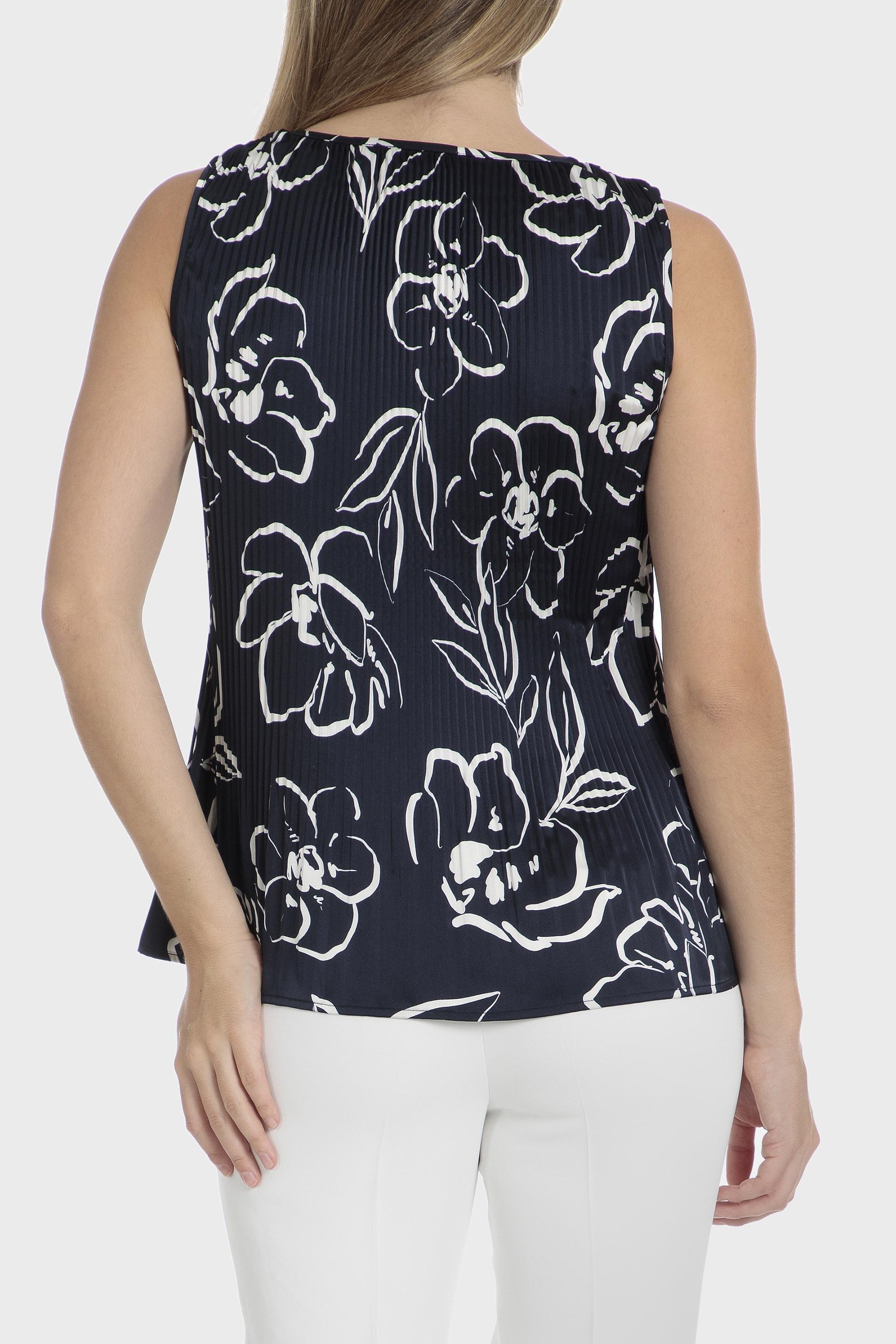 Navy Floral Pleated Top, , large image number 1