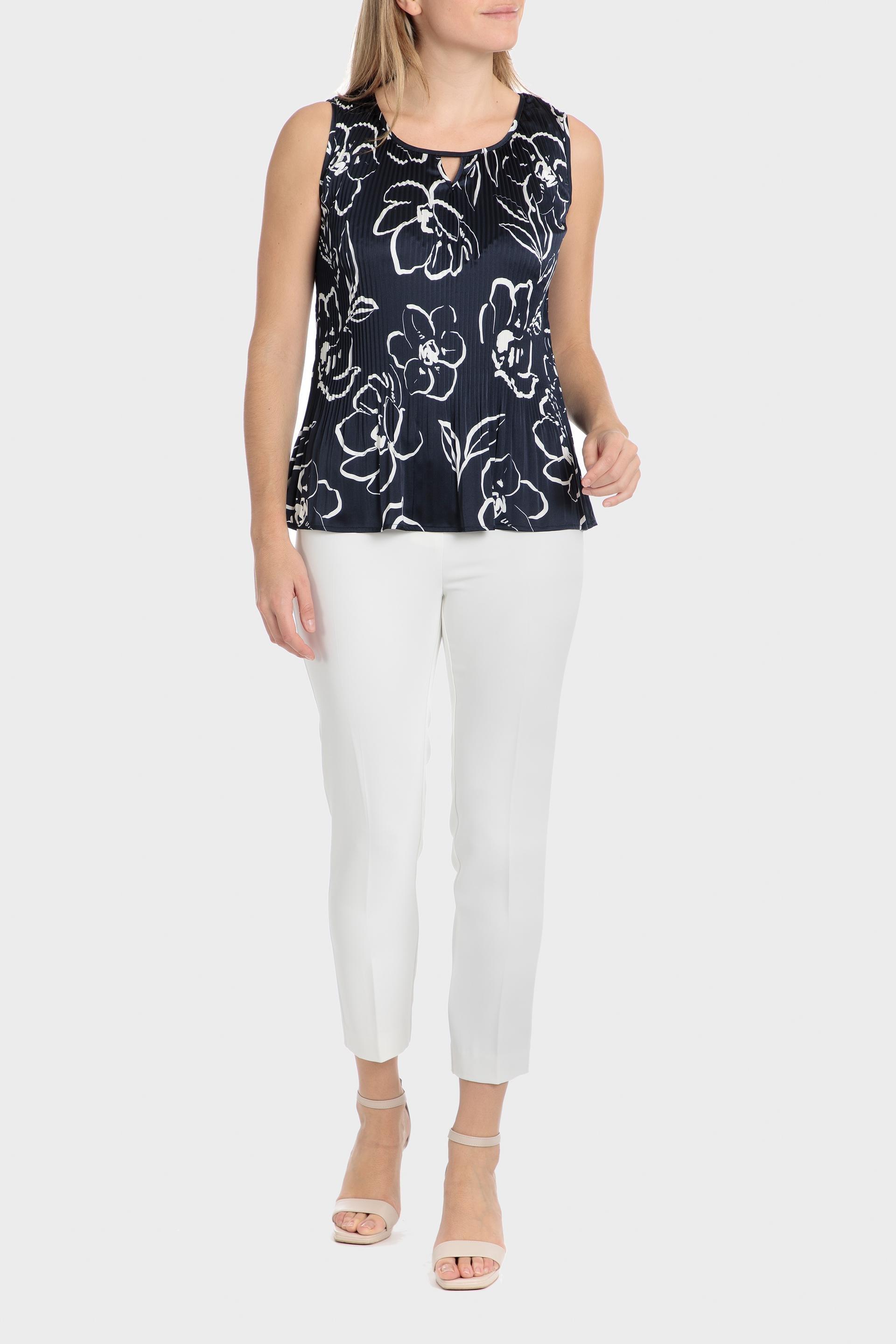 Navy Floral Pleated Top, , large image number 2