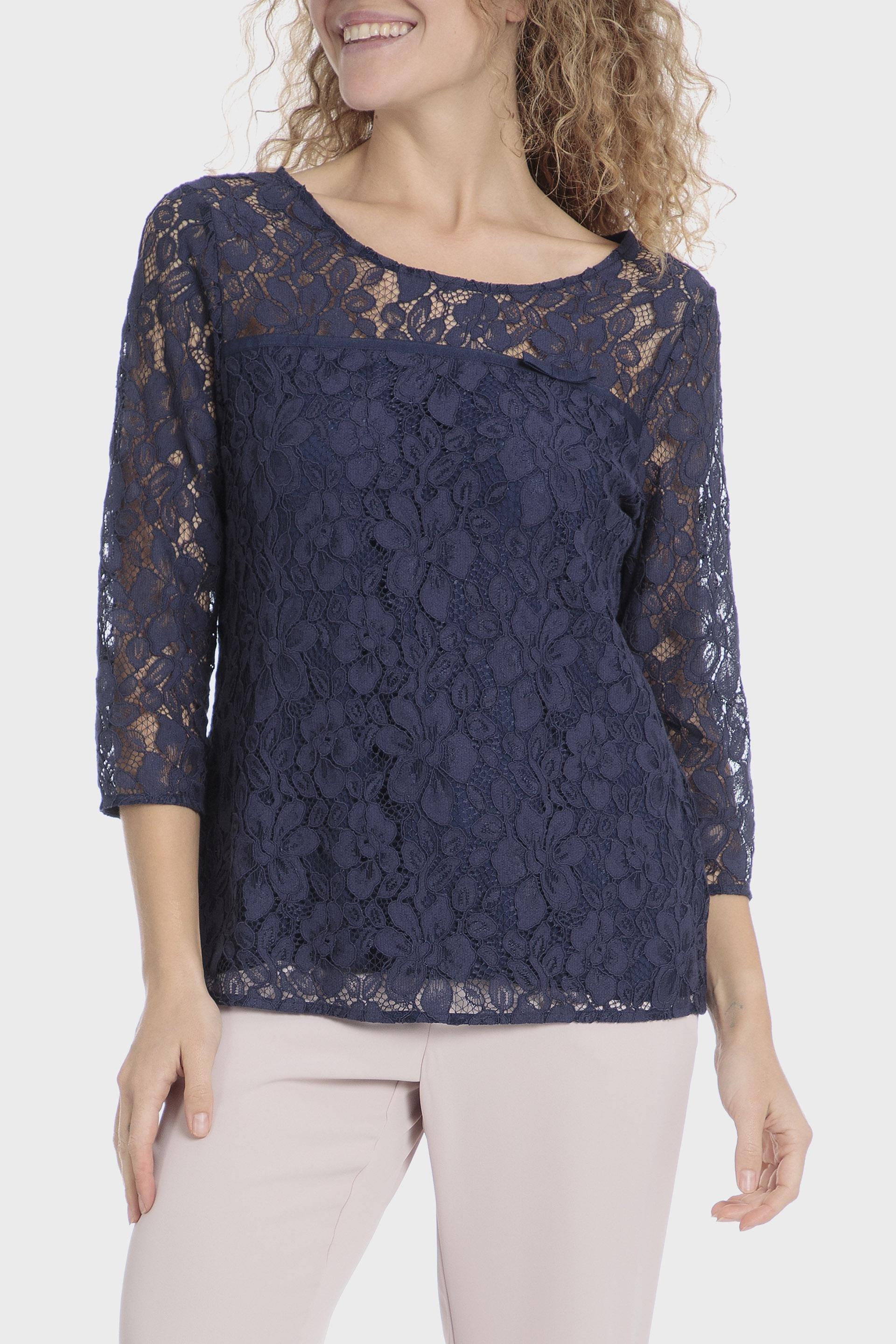 Navy Lace Detail Top, , large image number 0