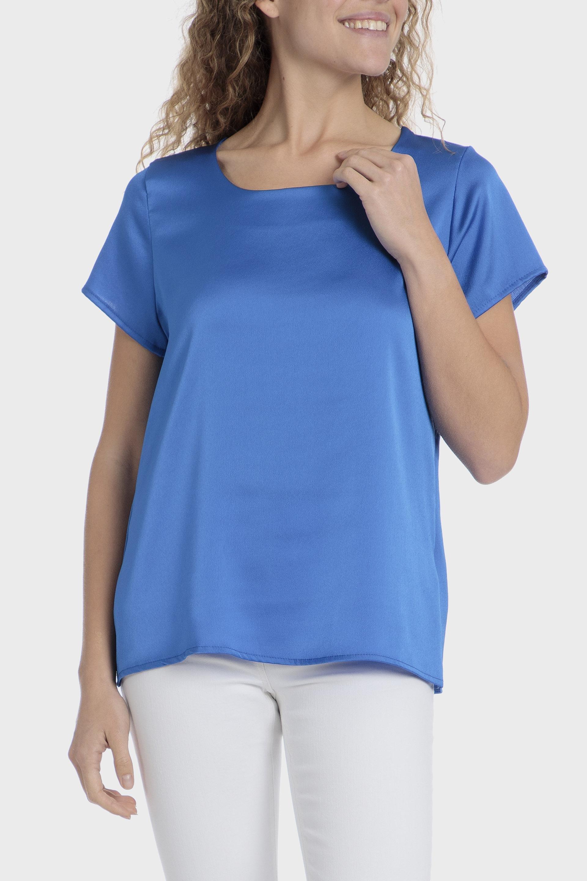 Blue Satin Finish Blouse, , medium
