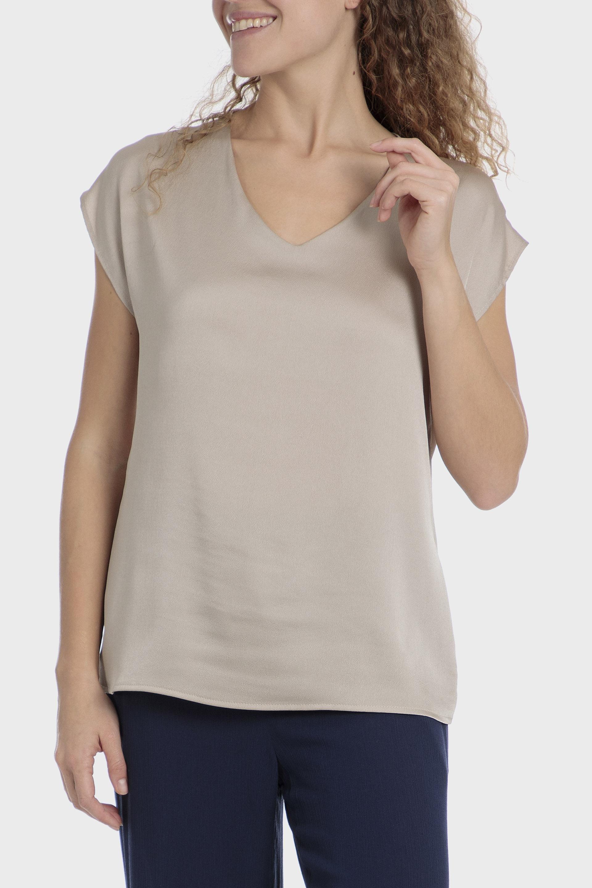 Beige V-Neck Blouse, , large image number 0