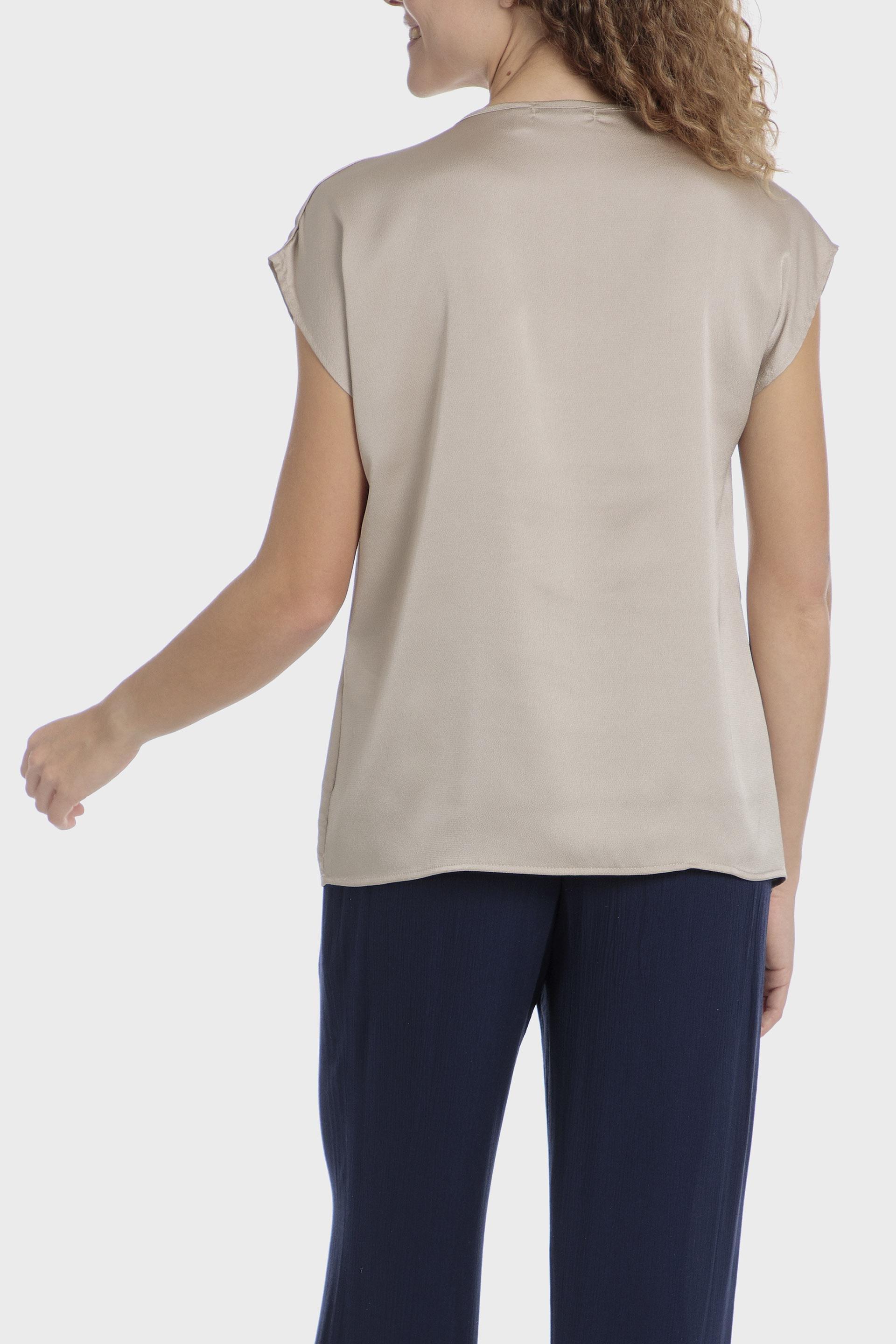 Beige V-Neck Blouse, , large image number 1