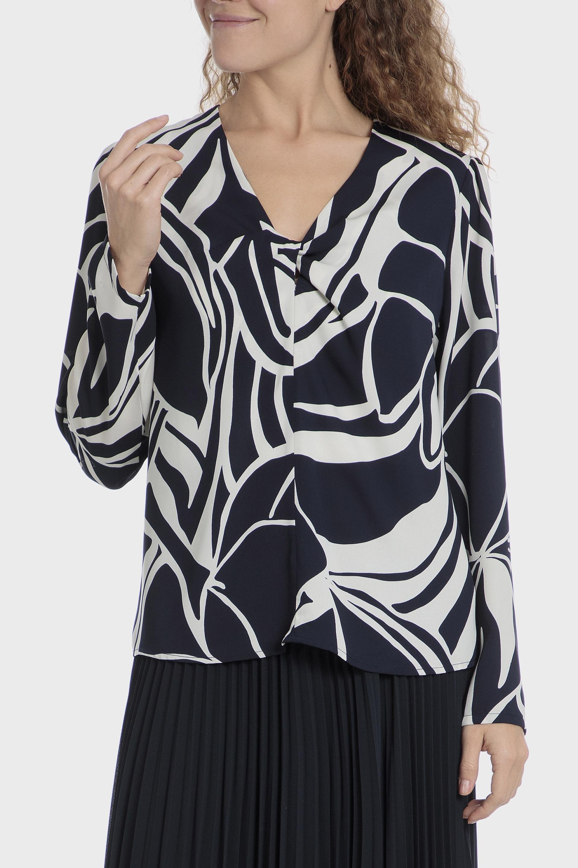 Navy Abstract Blouse, , large image number 1