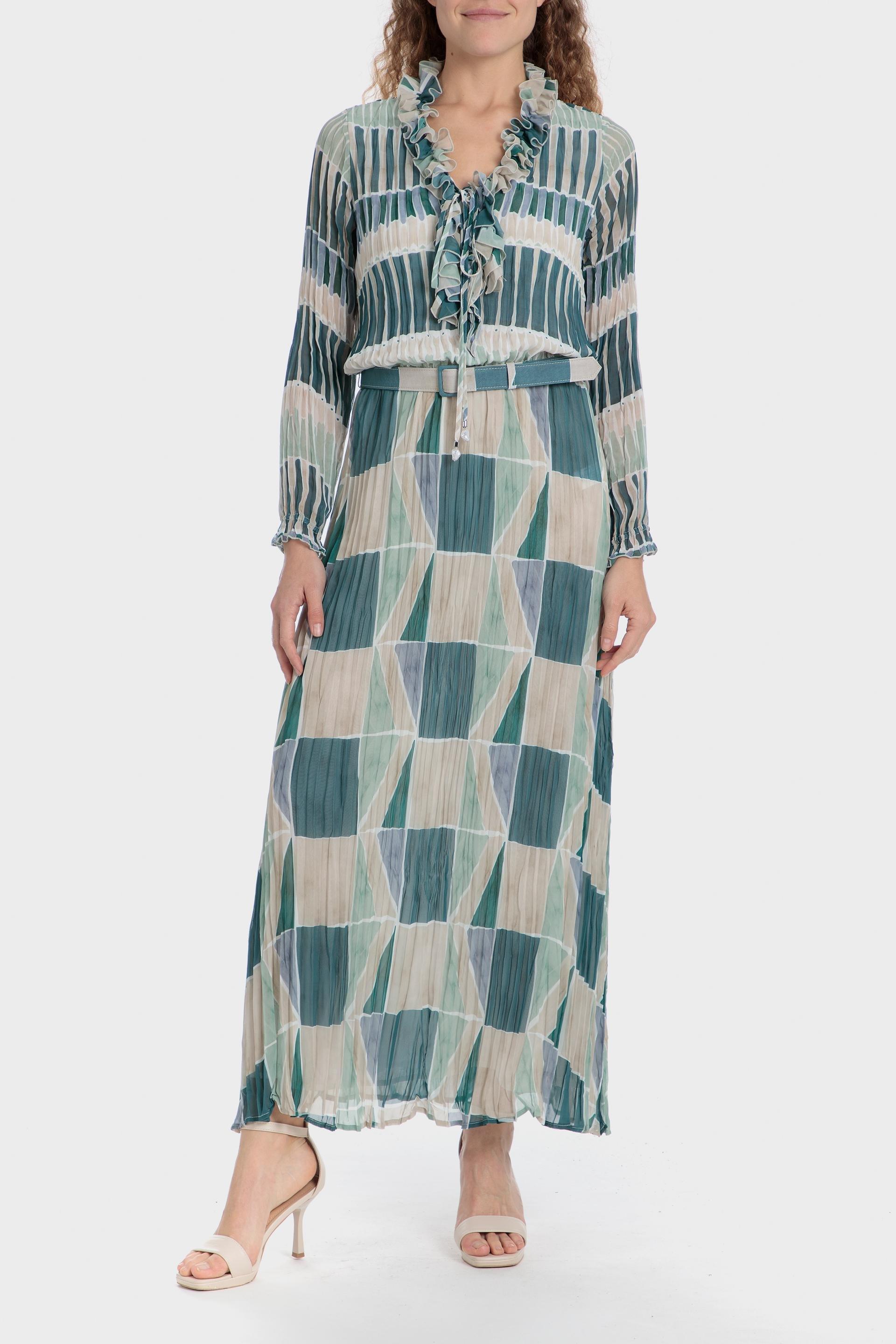 Green Geometric Print Shirt Dress, , medium
