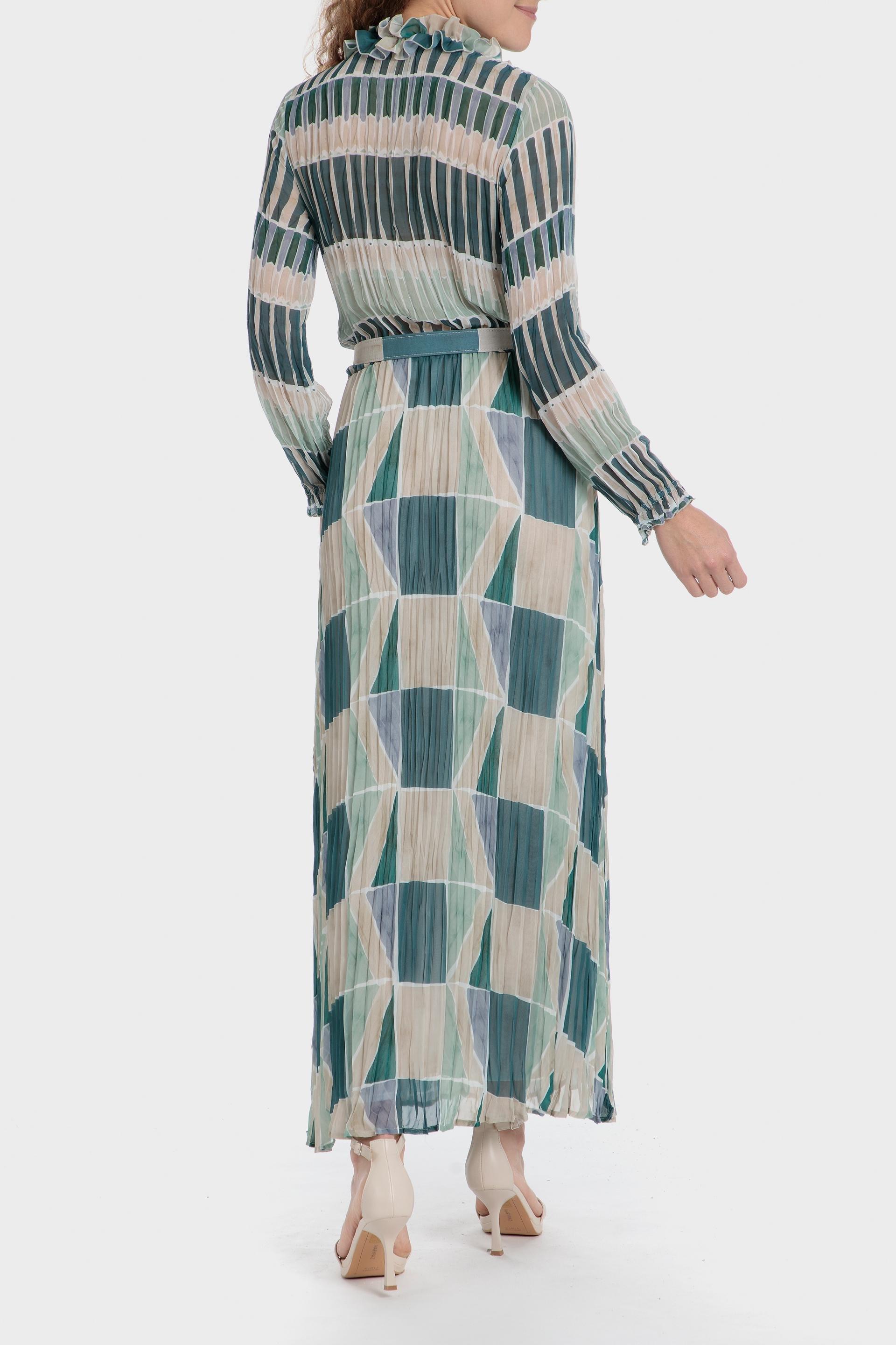 Green Geometric Print Shirt Dress, , large image number 1