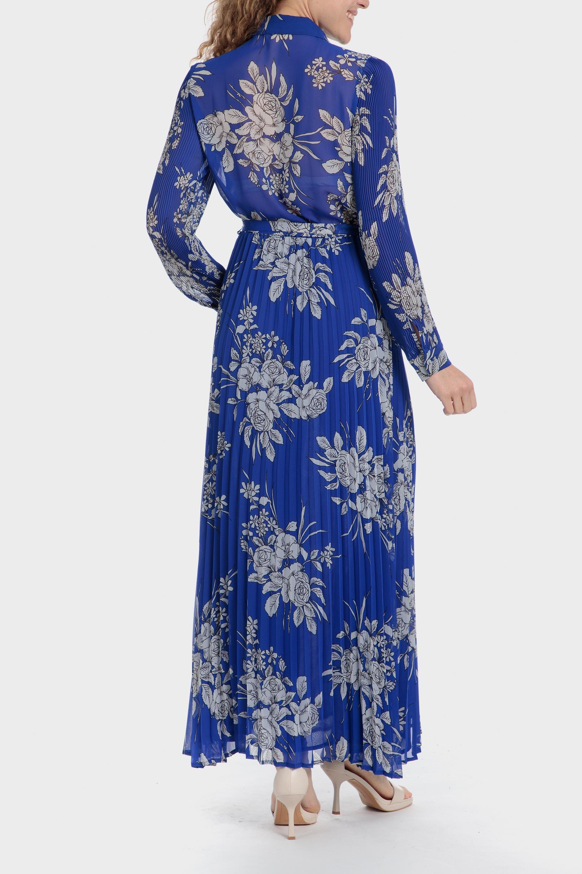 Blue Floral Pleated Bohemian Maxi, , large image number 1