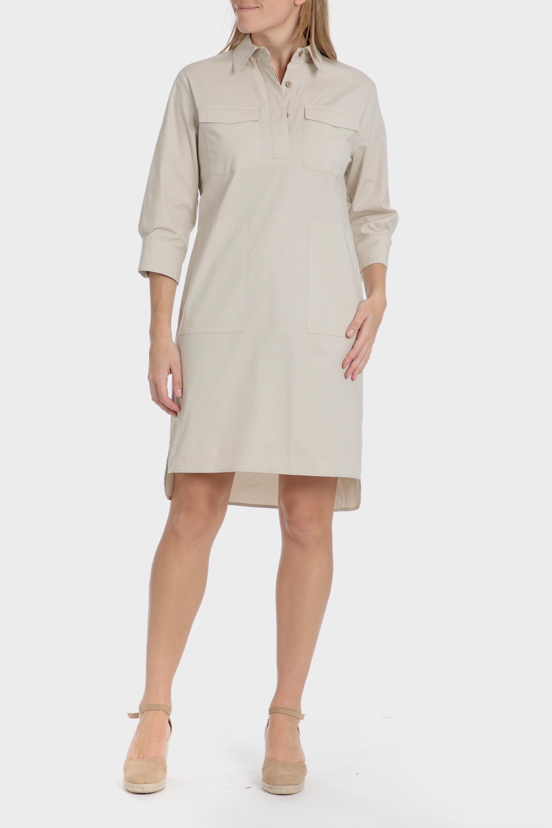 Beige Plain Shirt Dress, , large image number 0