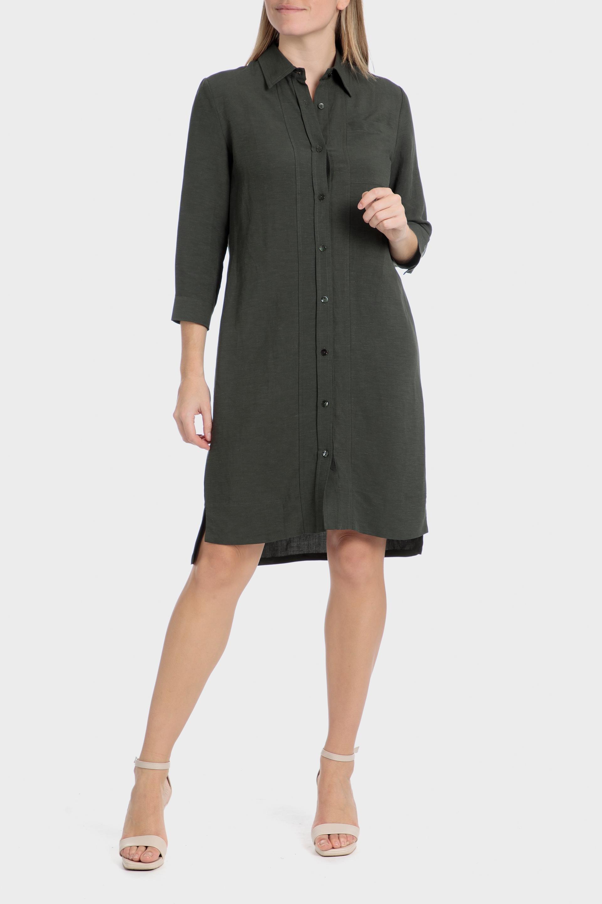 فستان بتصميم قميص بملمس بارز، كاكي, Green Dark Khaki, medium