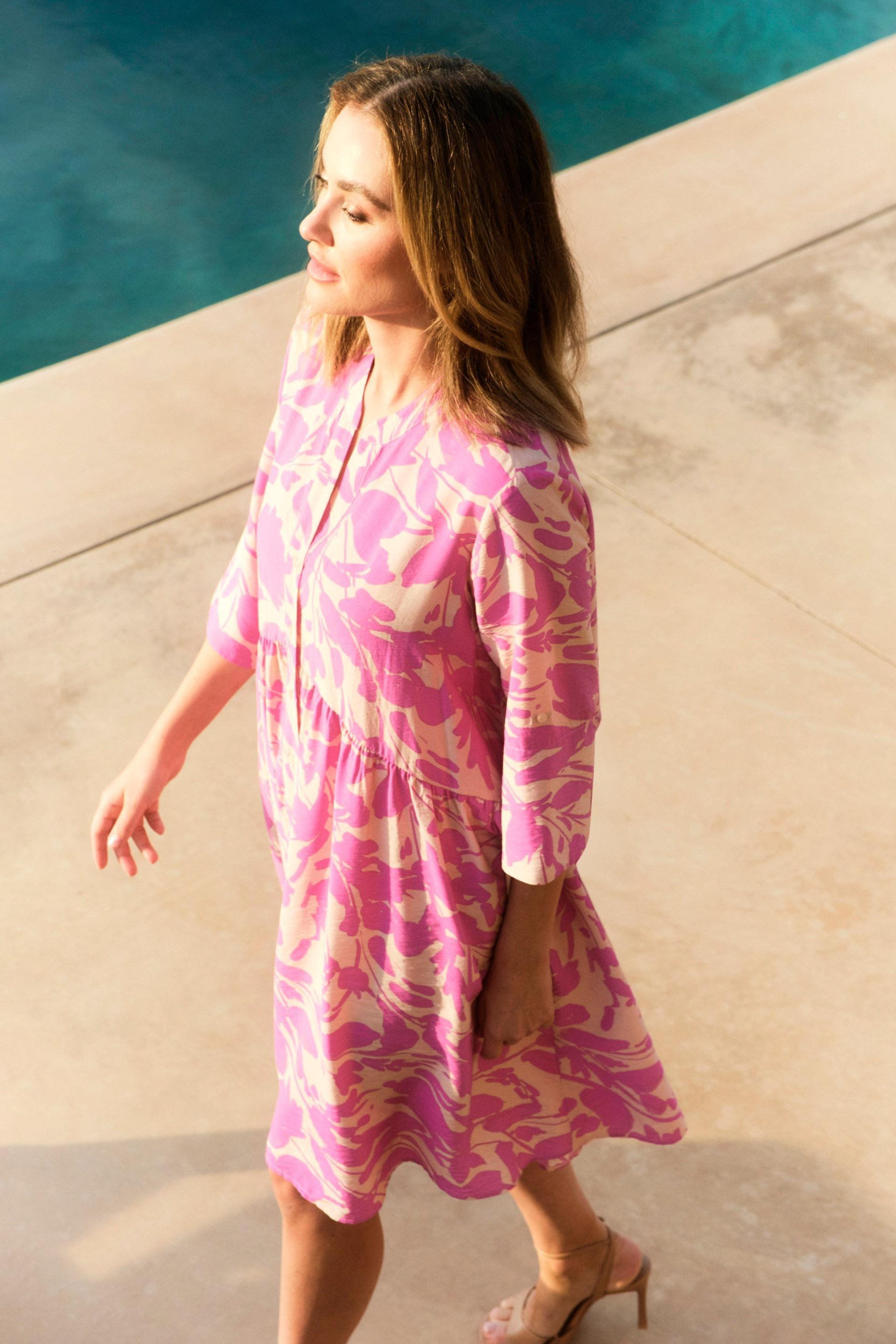 Pink Floral Bohemian Midi Dress, , large