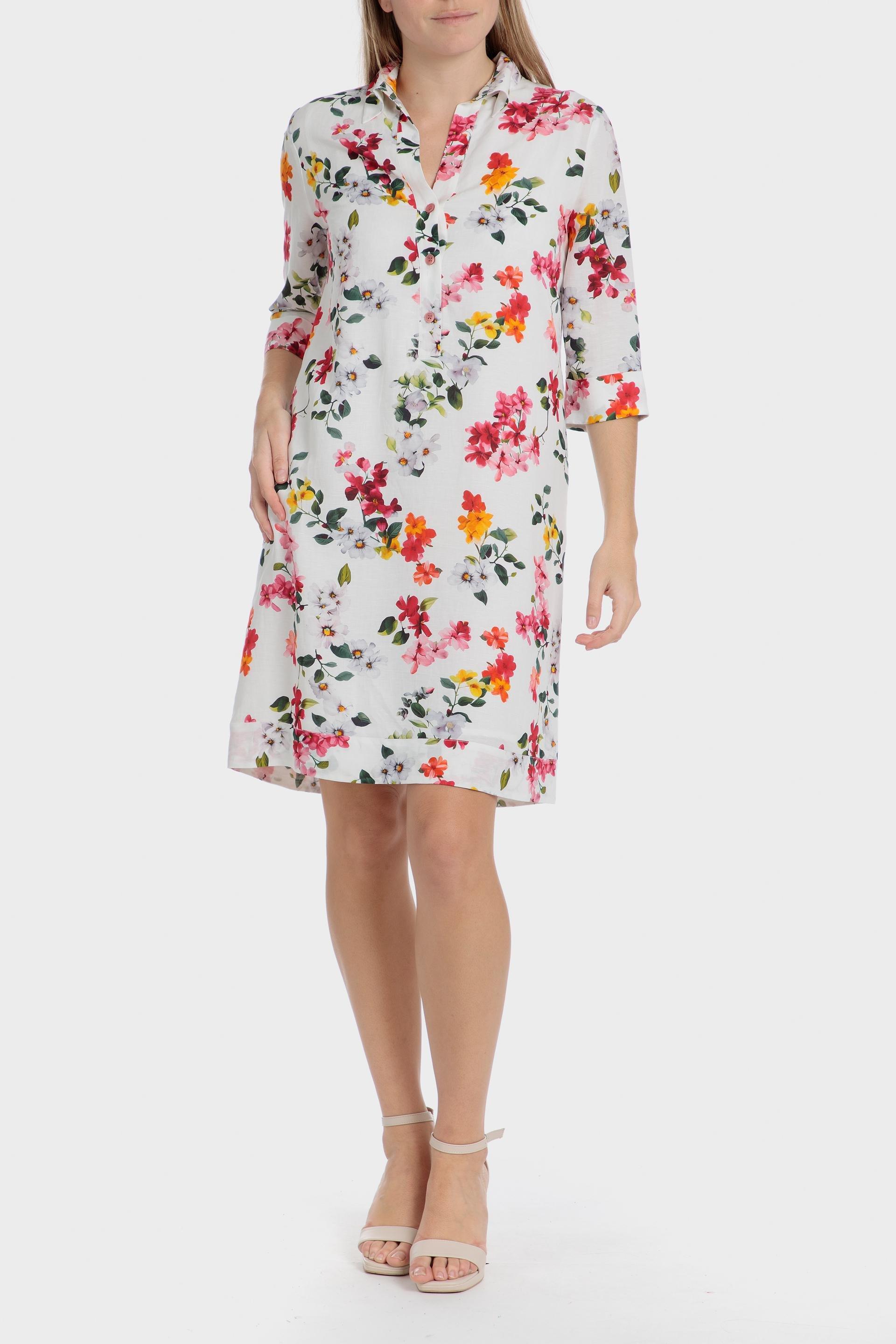 Multicolour Bohemian Floral Shirt Dress, Fuchsia, large image number 1