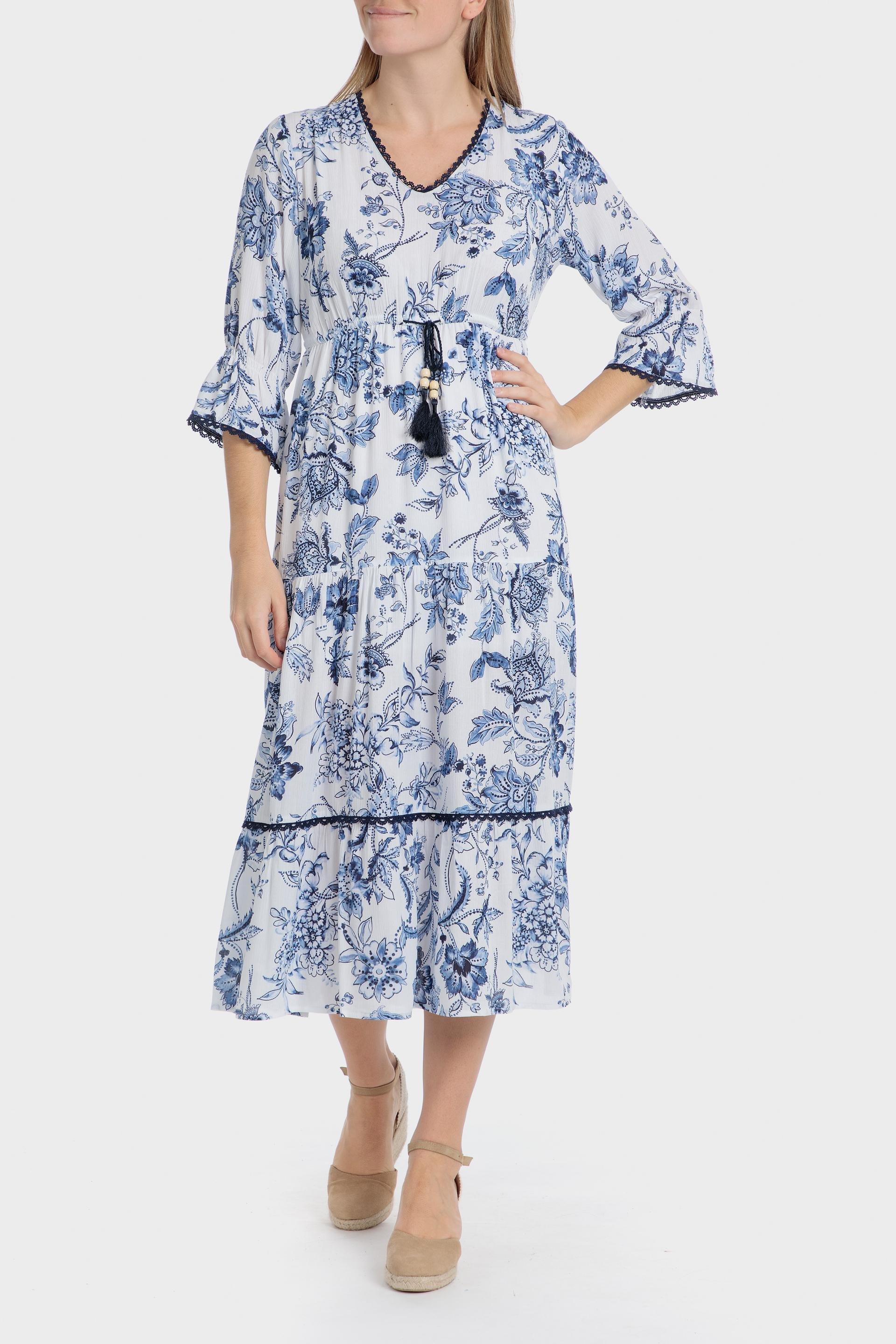 فستان طويل بطبعة, White, medium