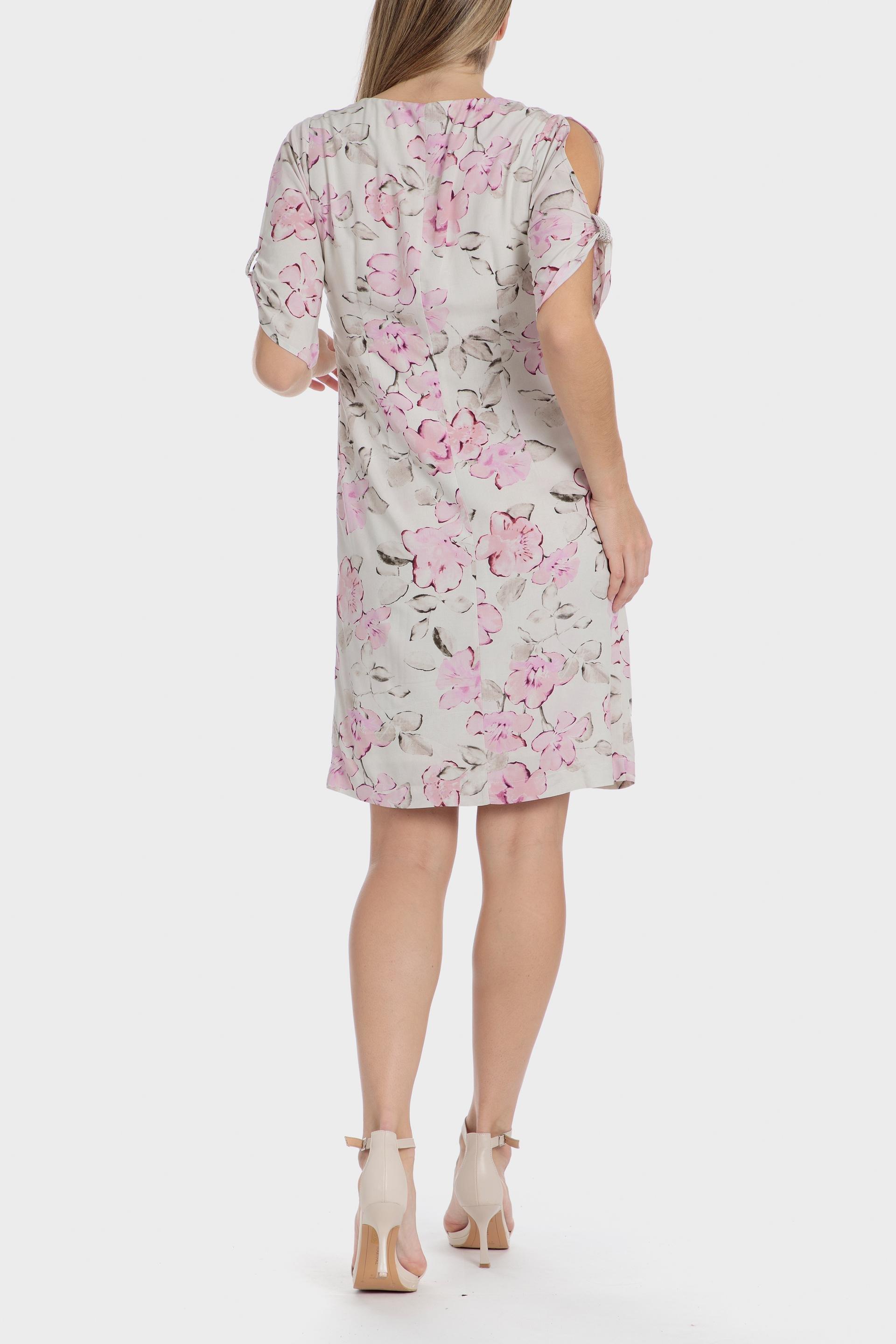 فستان رومانسي متوسط الطول بنقشة زهور، وردي, Beige, medium