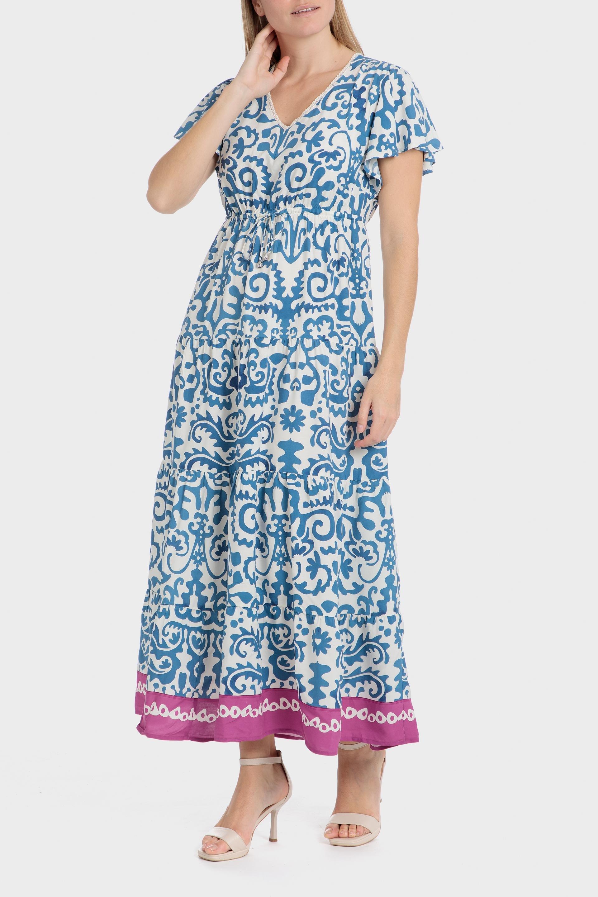 Blue Printed Dress, , medium