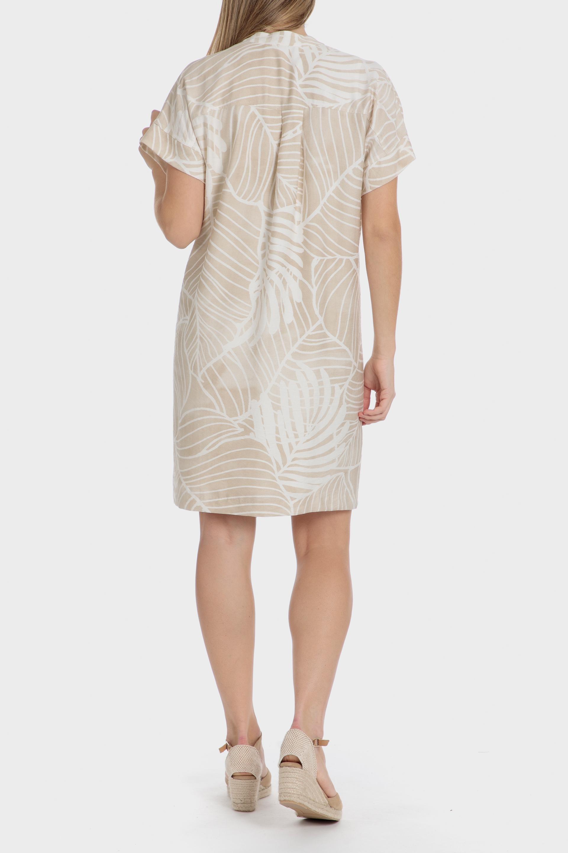 فستان بتصميم قميص بطبعة استوائية، بيج, Beige, medium