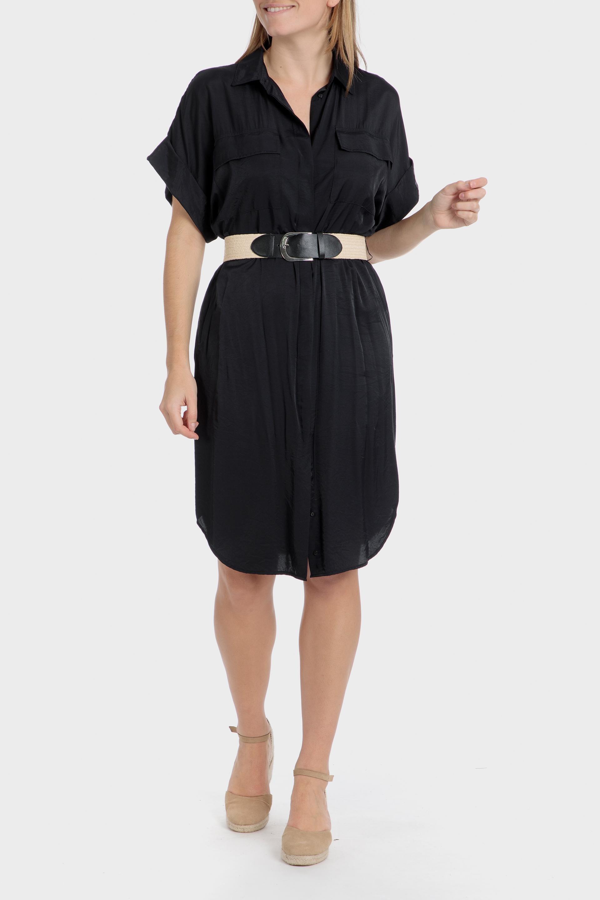 Black Plain Shirt Dress, Black, large image number 0