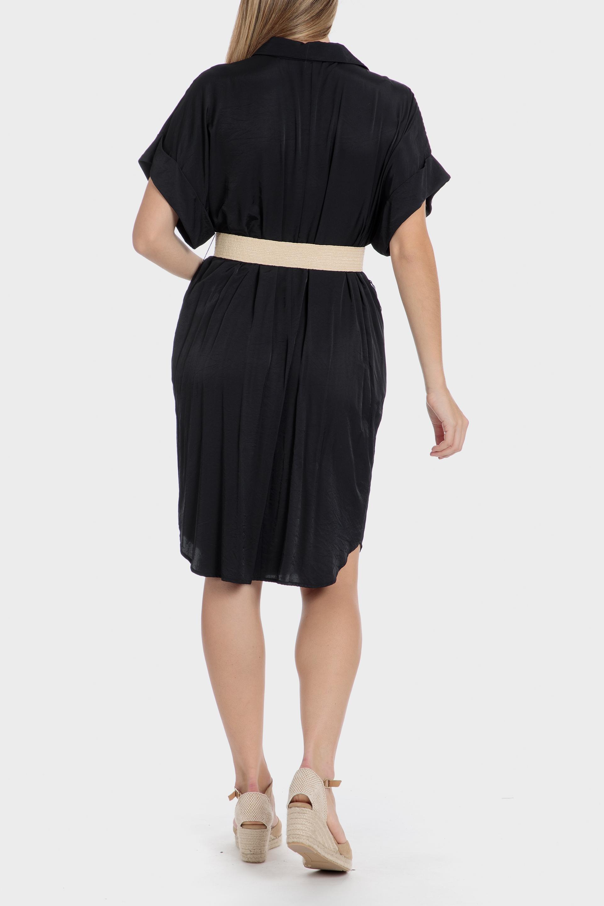 Black Plain Shirt Dress, Black, large image number 1