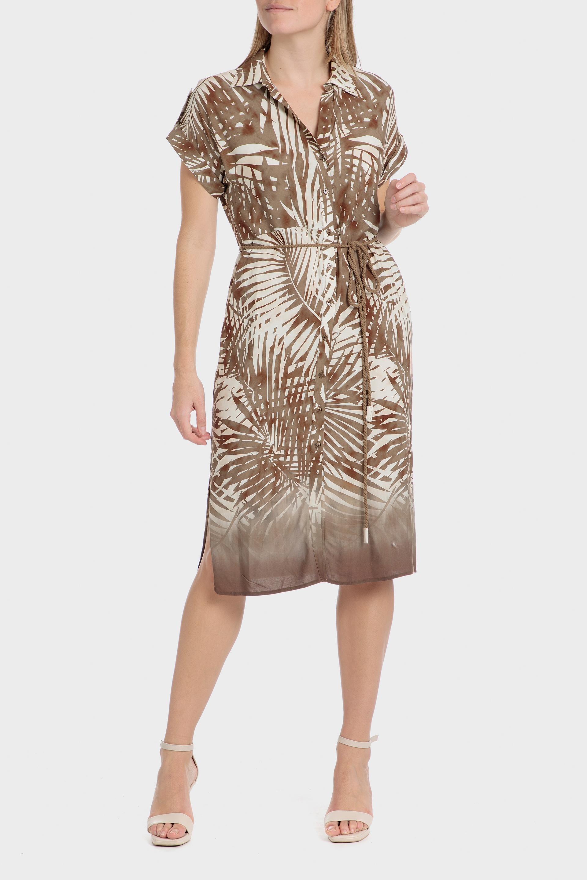 Beige Tropical Print Dress, 3701_366, large image number 1