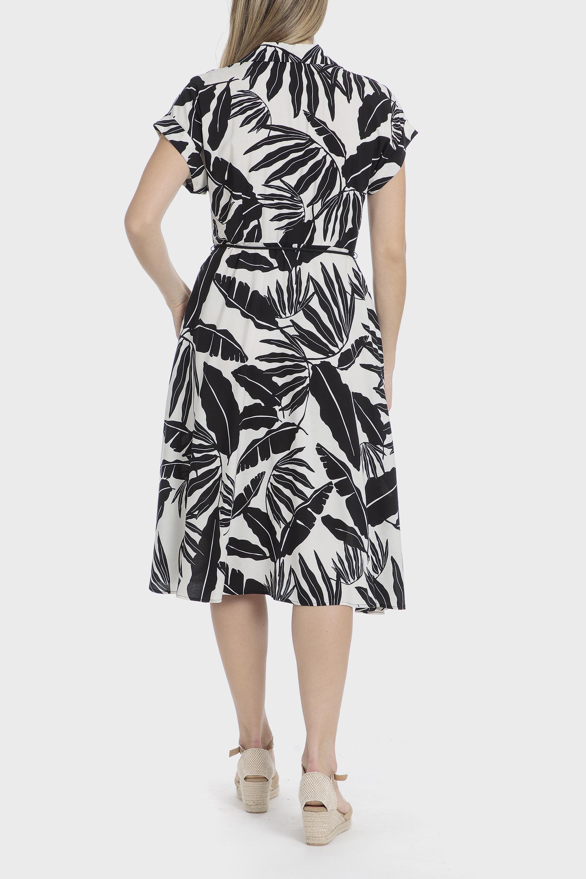 Black Leaves Print Dress, , large image number 1